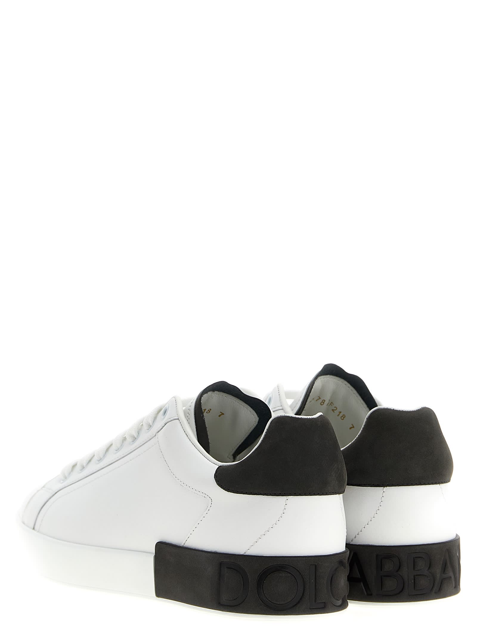 Dolce & Gabbana White Leather Portofino Sneakers In White