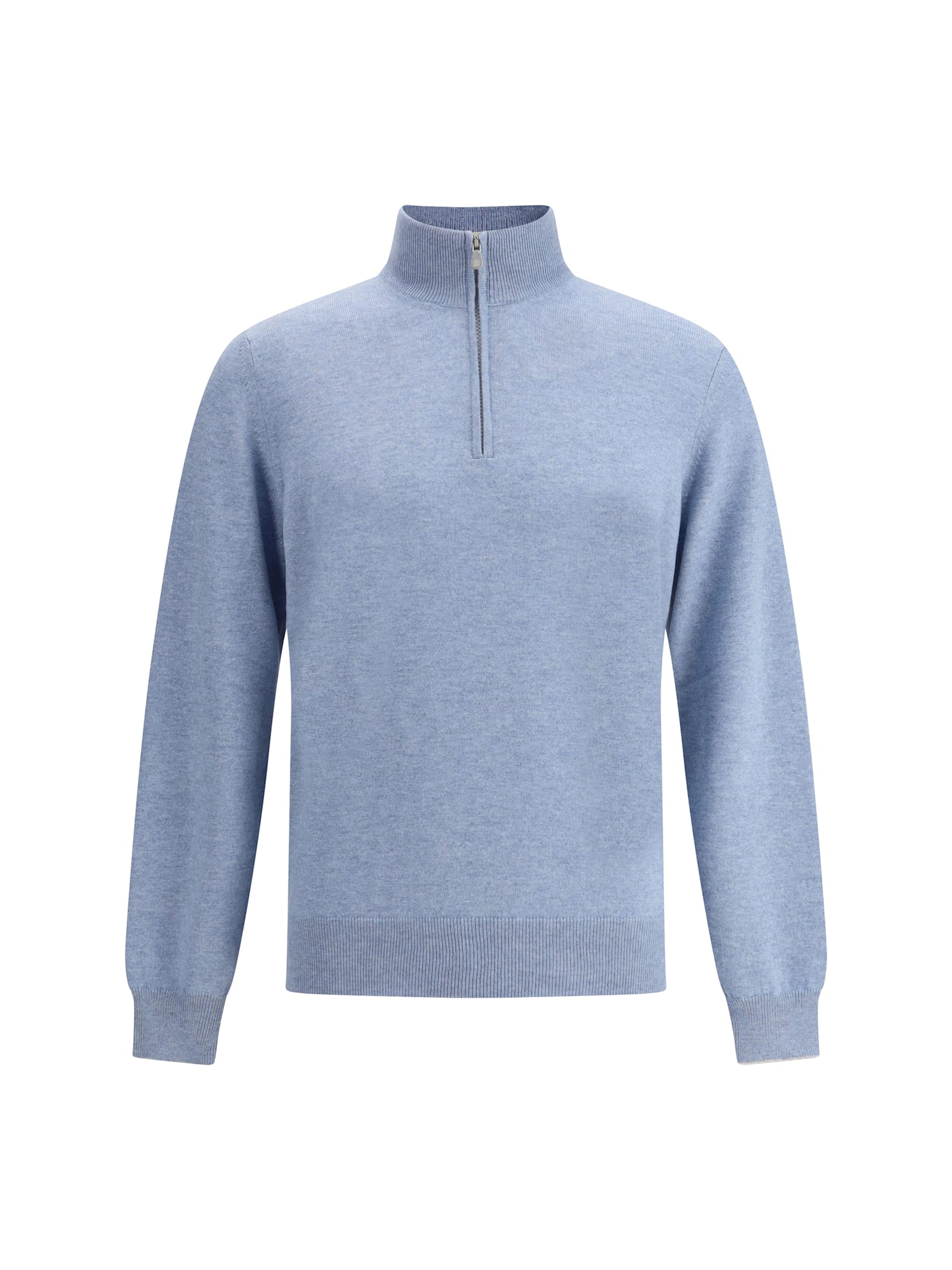 Brunello Cucinelli Half-zip Cashmere Sweater With Contrast Details In Blue