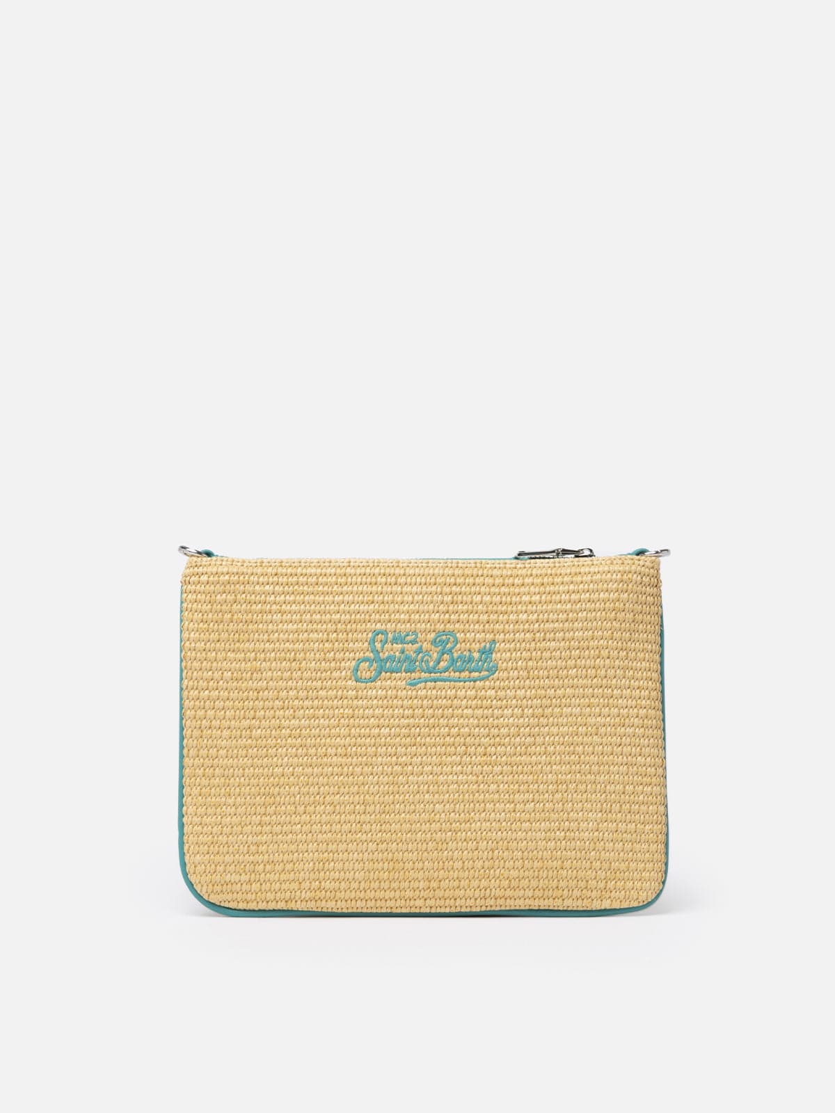Mc2 Saint Barth Parisienne Straw Pouch Bag With Capri Embroidery In Green