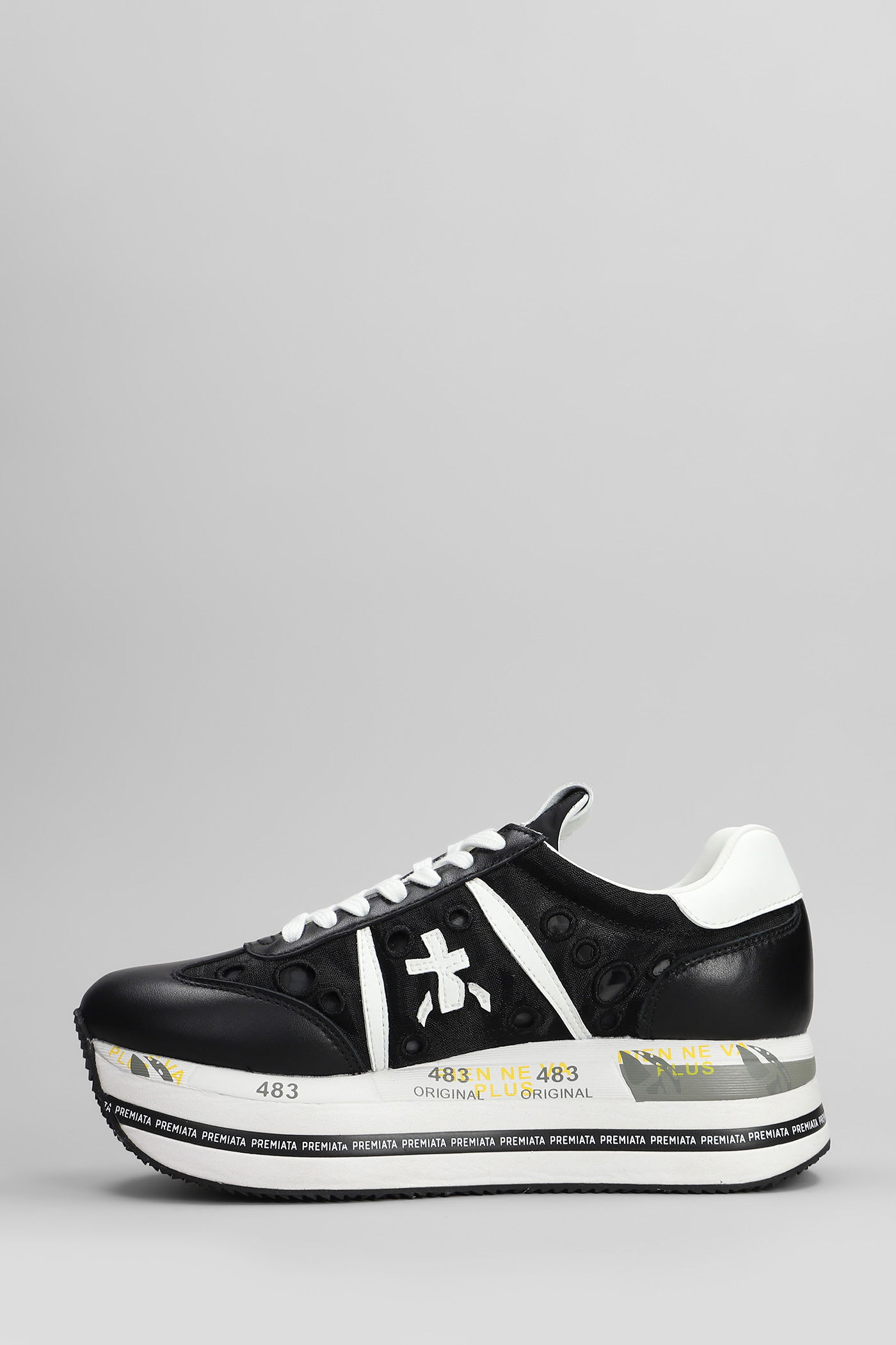Premiata Beth Sneakers In Black Leather And Fabric In Black