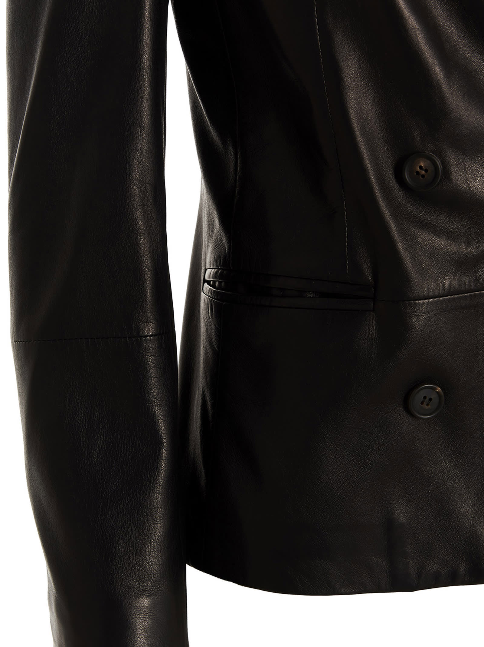 Brunello Cucinelli Double-breasted Leather Blazer Jacket In Black