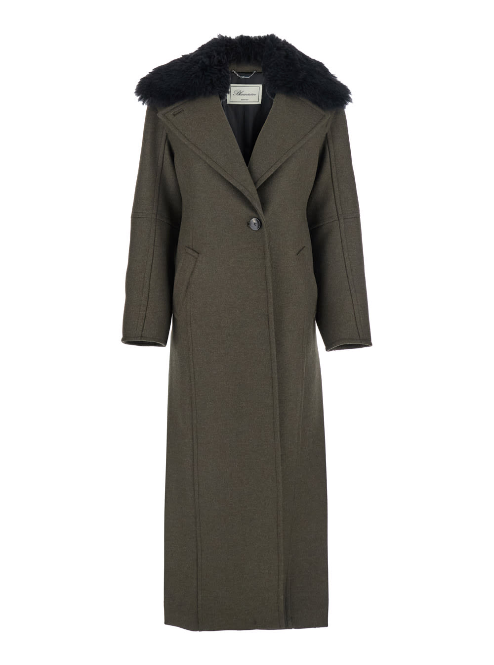 Green Coat With Classic Lapels And Removable Collar In Wool Blend Woman