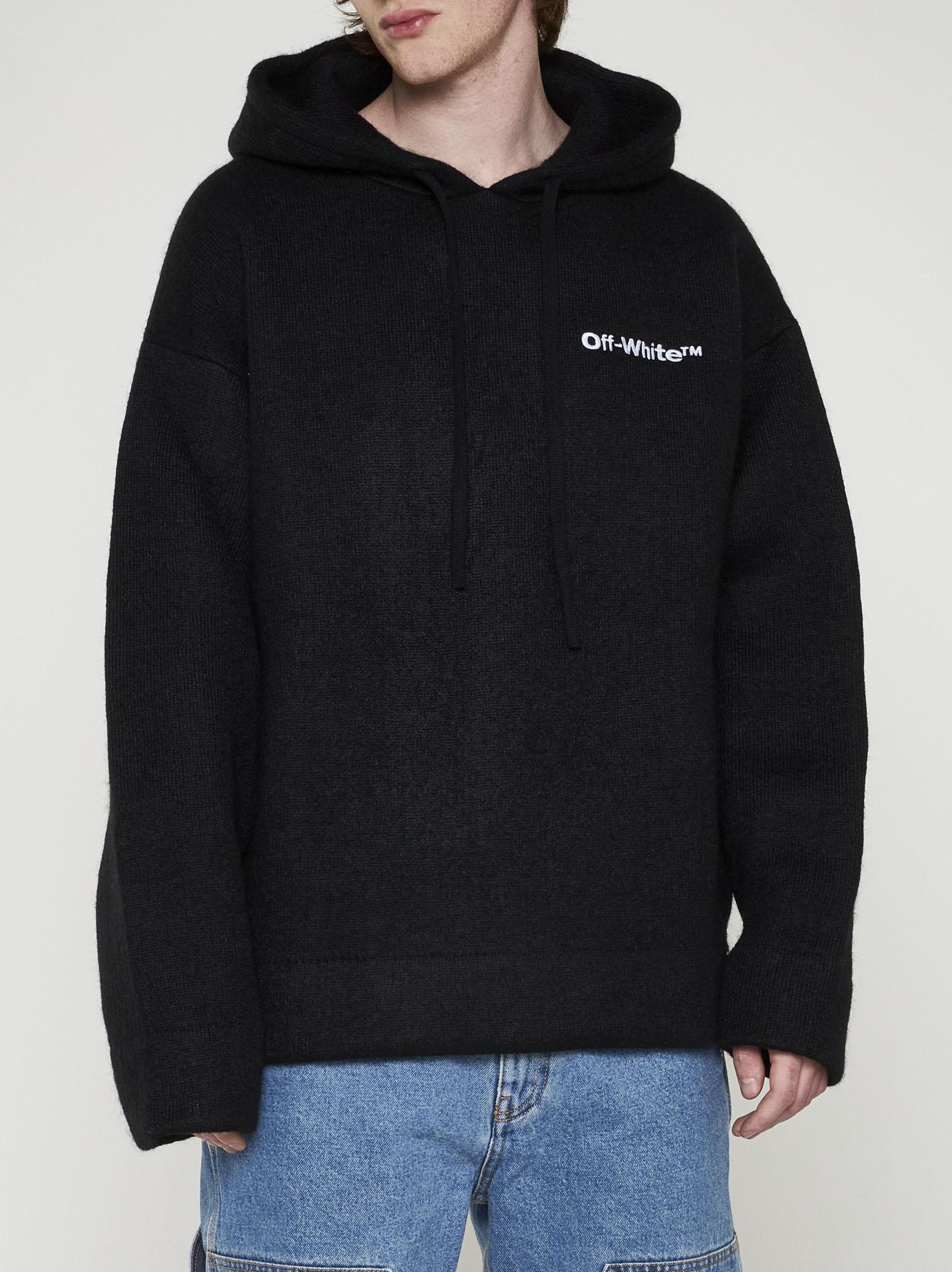 Shop Off-white Wool And Mohair Knit Hoodie In Black