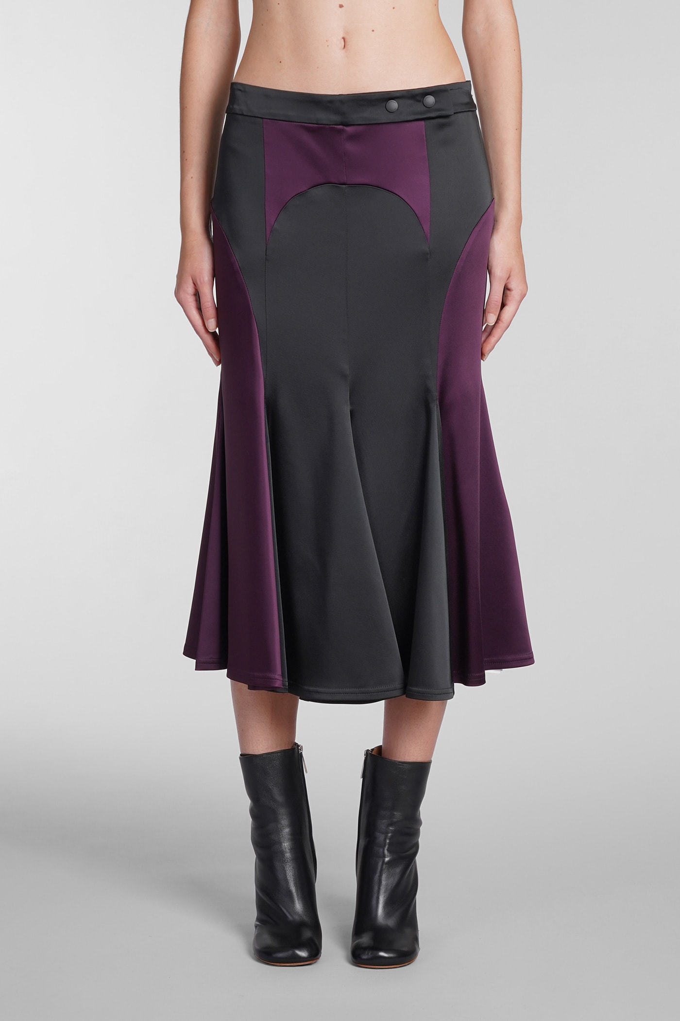 Off-white Pleated Satin Midi Skirt In Black Burgundy