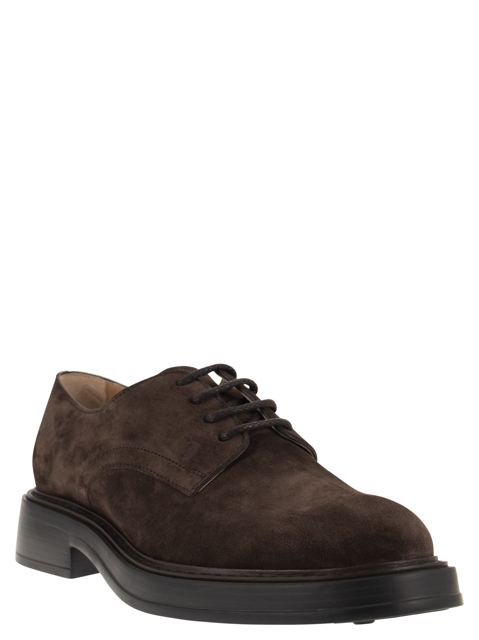 Tod's Suede Lace Up Shoes Flat Shoes Brown In Brown