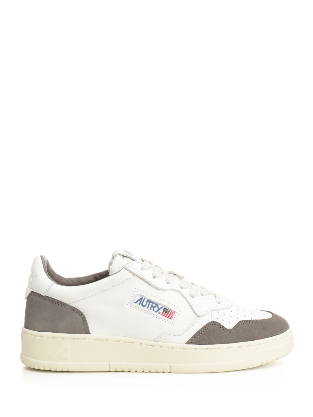 Autry Low Sneaker With Contrast Panels And Perforated Toe In Neutral