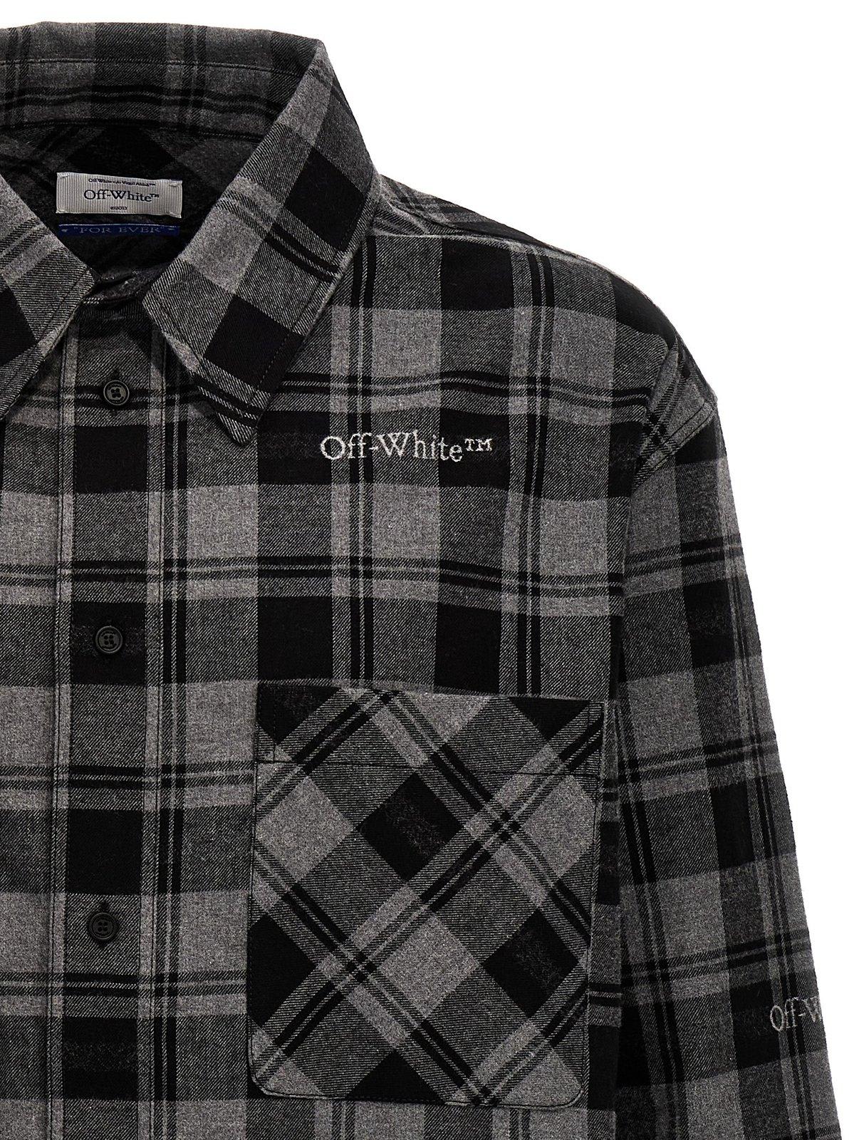 Shop Off-white Check Patterned Buttoned Shirt In Grey/black