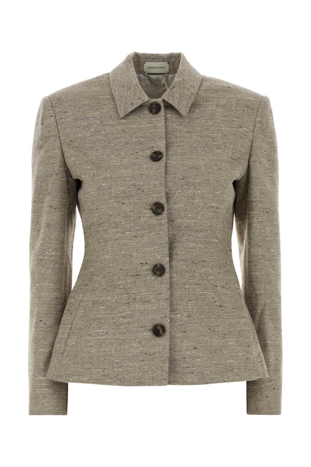 Magda Butrym Melange Dove Grey Silk Blend Blazer In Neutral