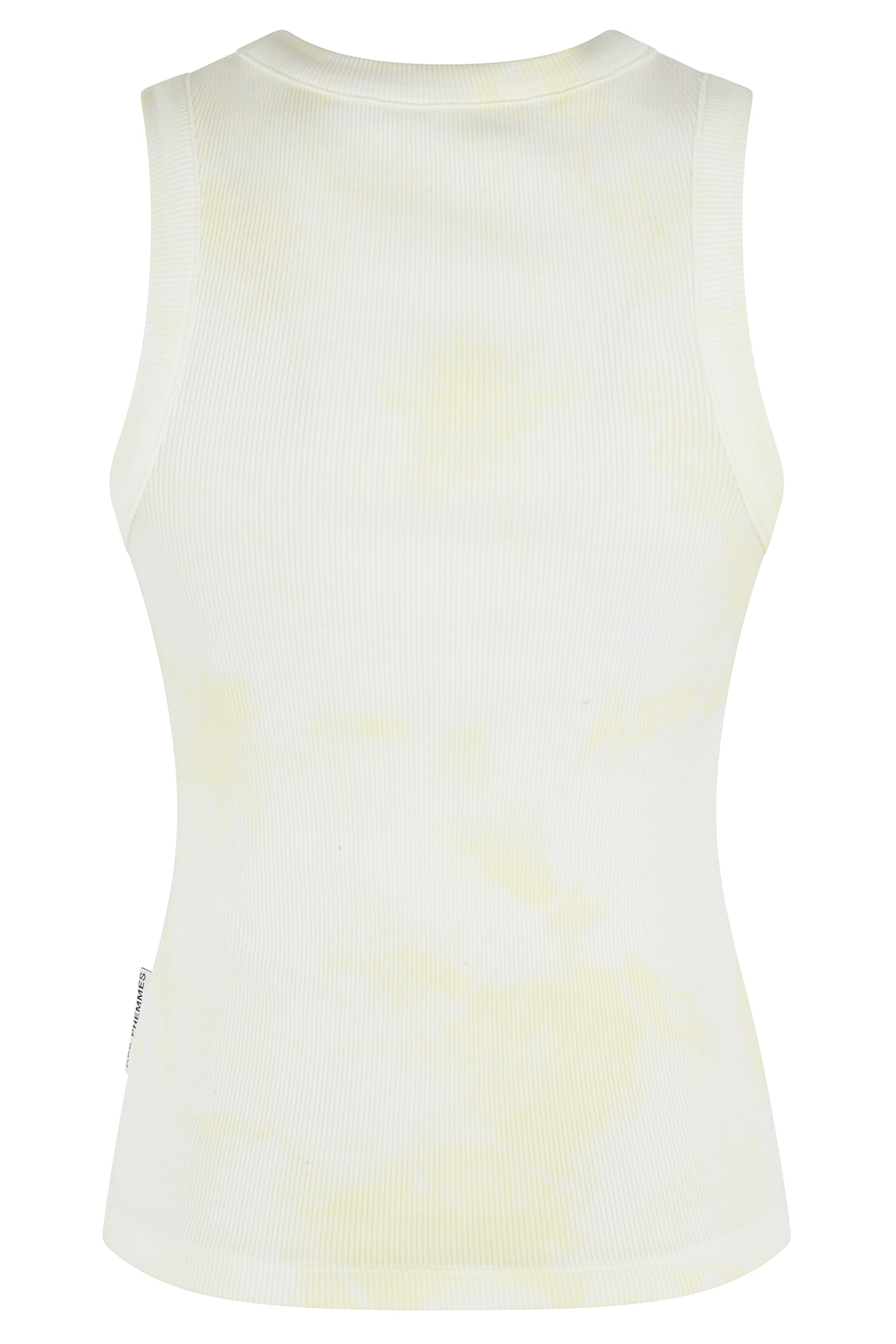 Des Phemmes Fitted Sleeveless Ribbed Tank Top With Bead Embellishments In White Sylvan Green