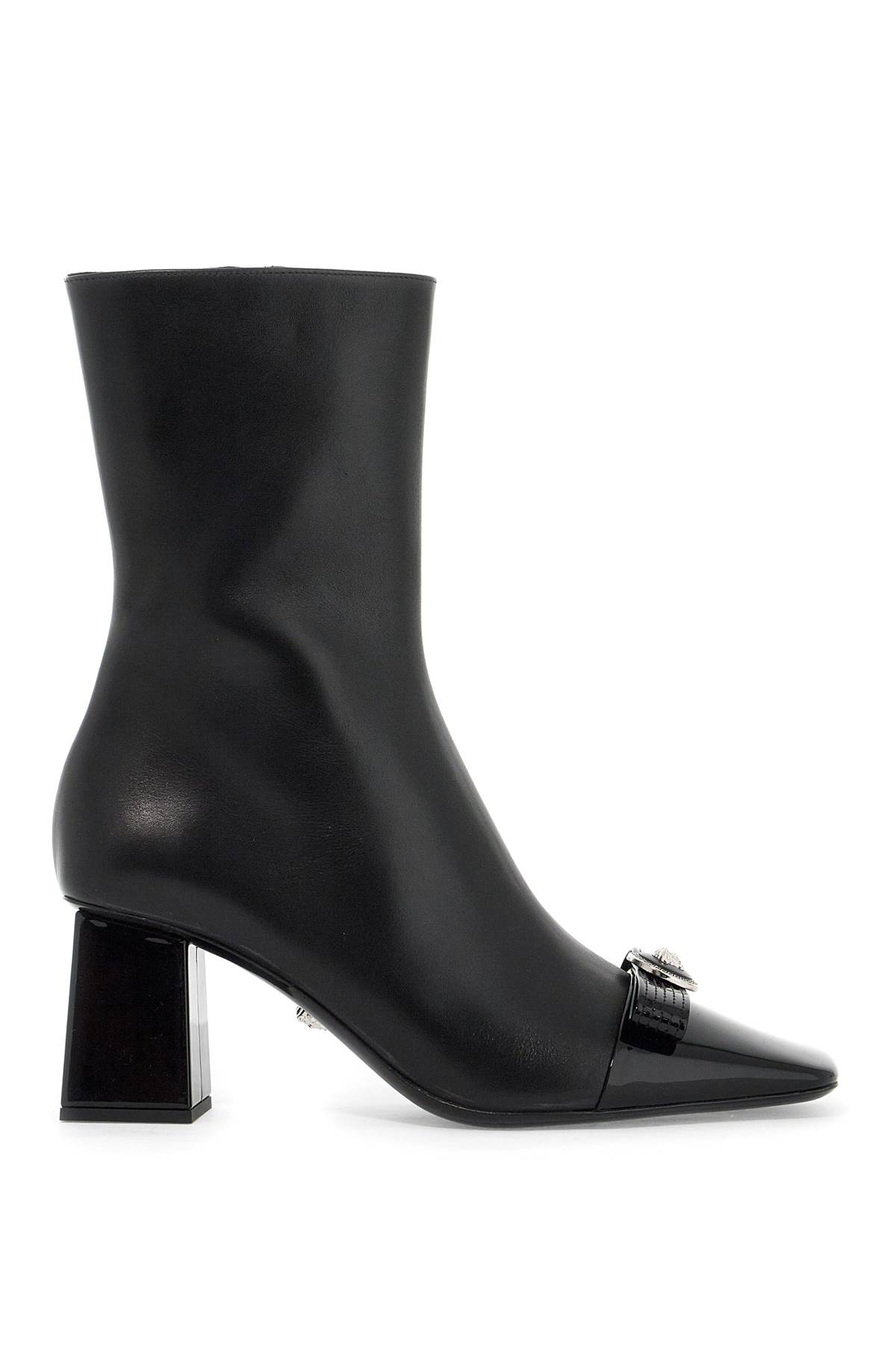 Shop Versace Gianni Ribbon Leather Ankle Boots With In Black-palladium (black)