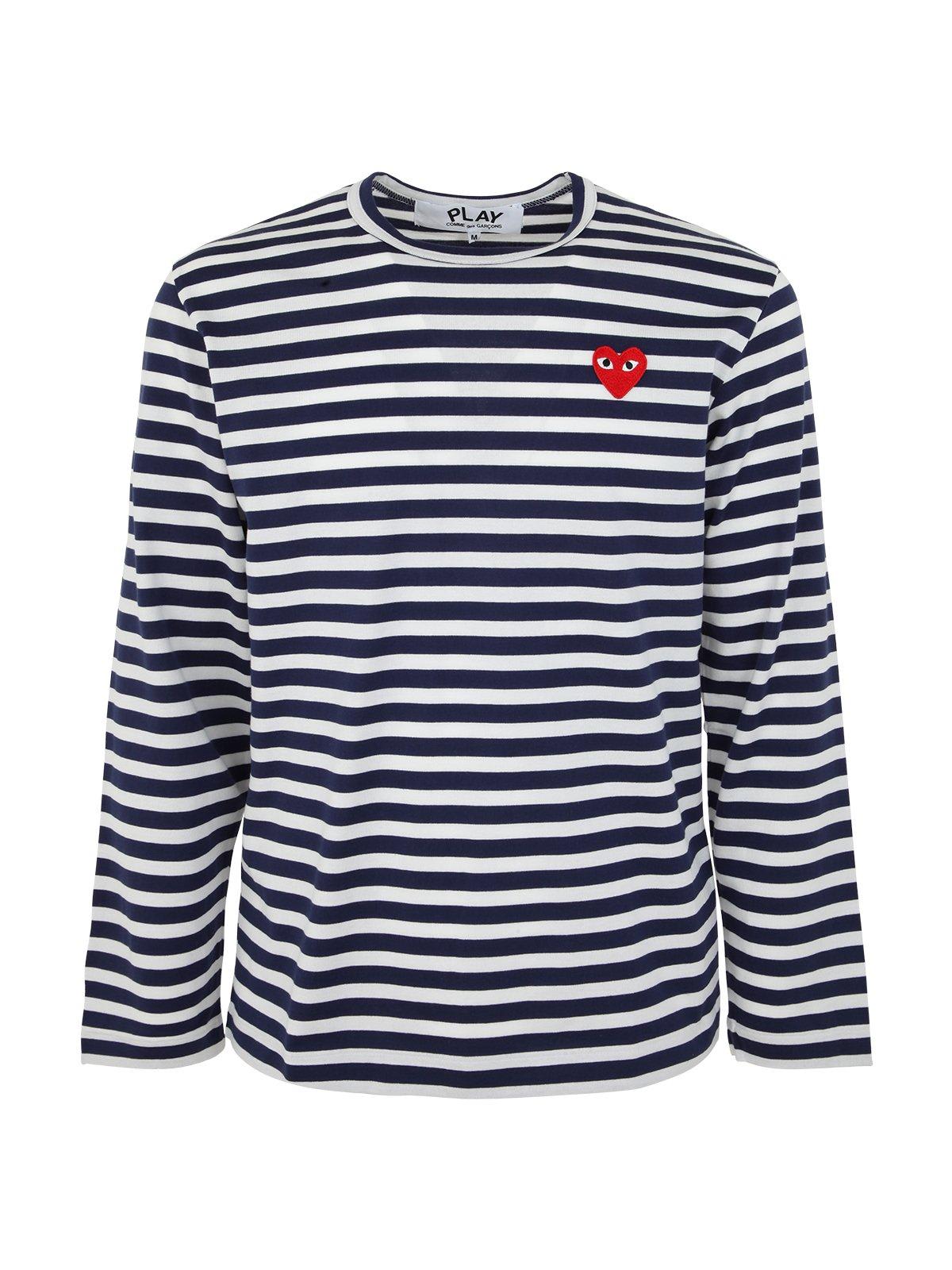 Shop Comme Des Garçons Play Striped Logo Motif T-shirt In Navy