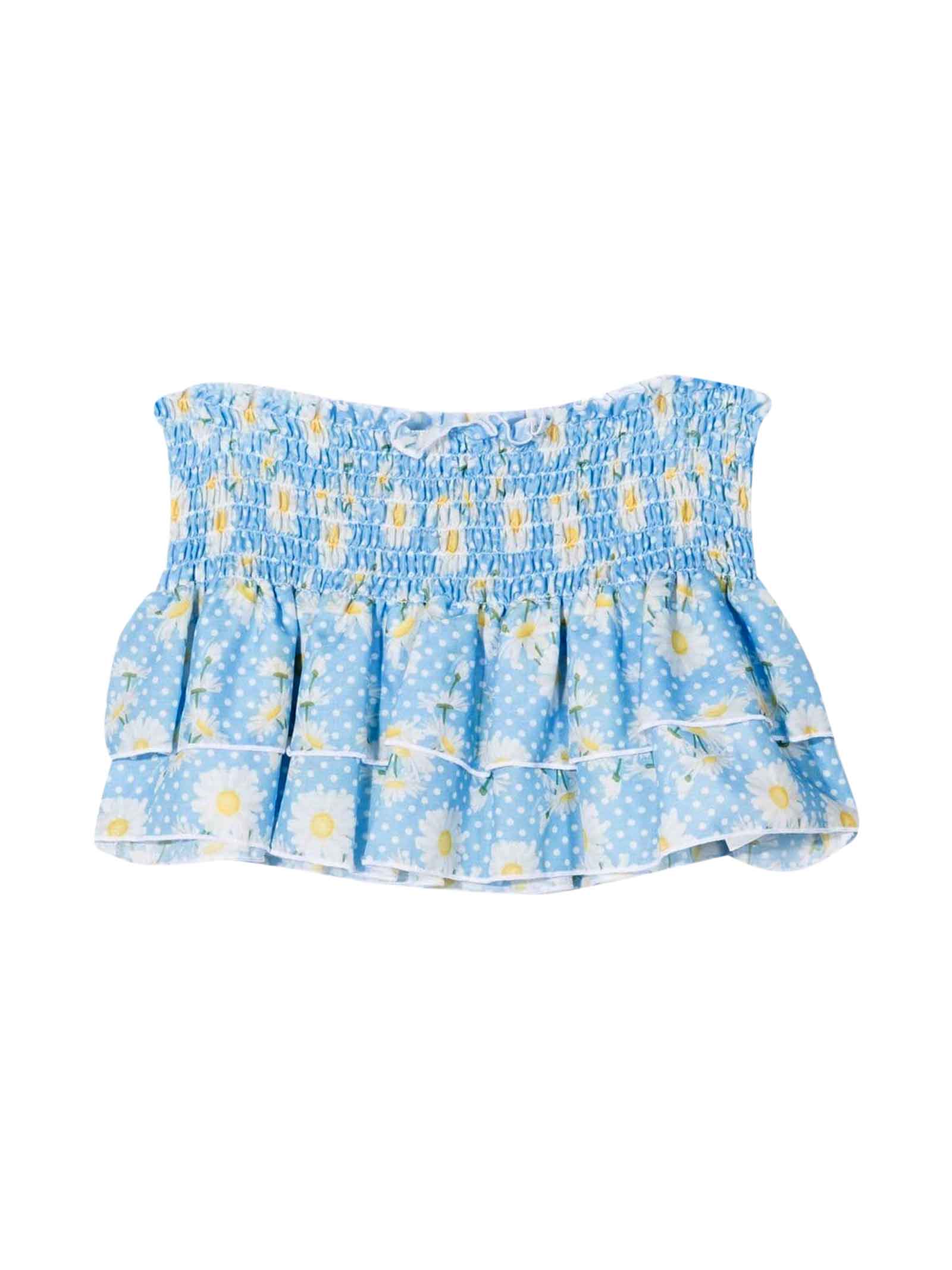 Monnalisa Light Blue Skirt With Floreal Print