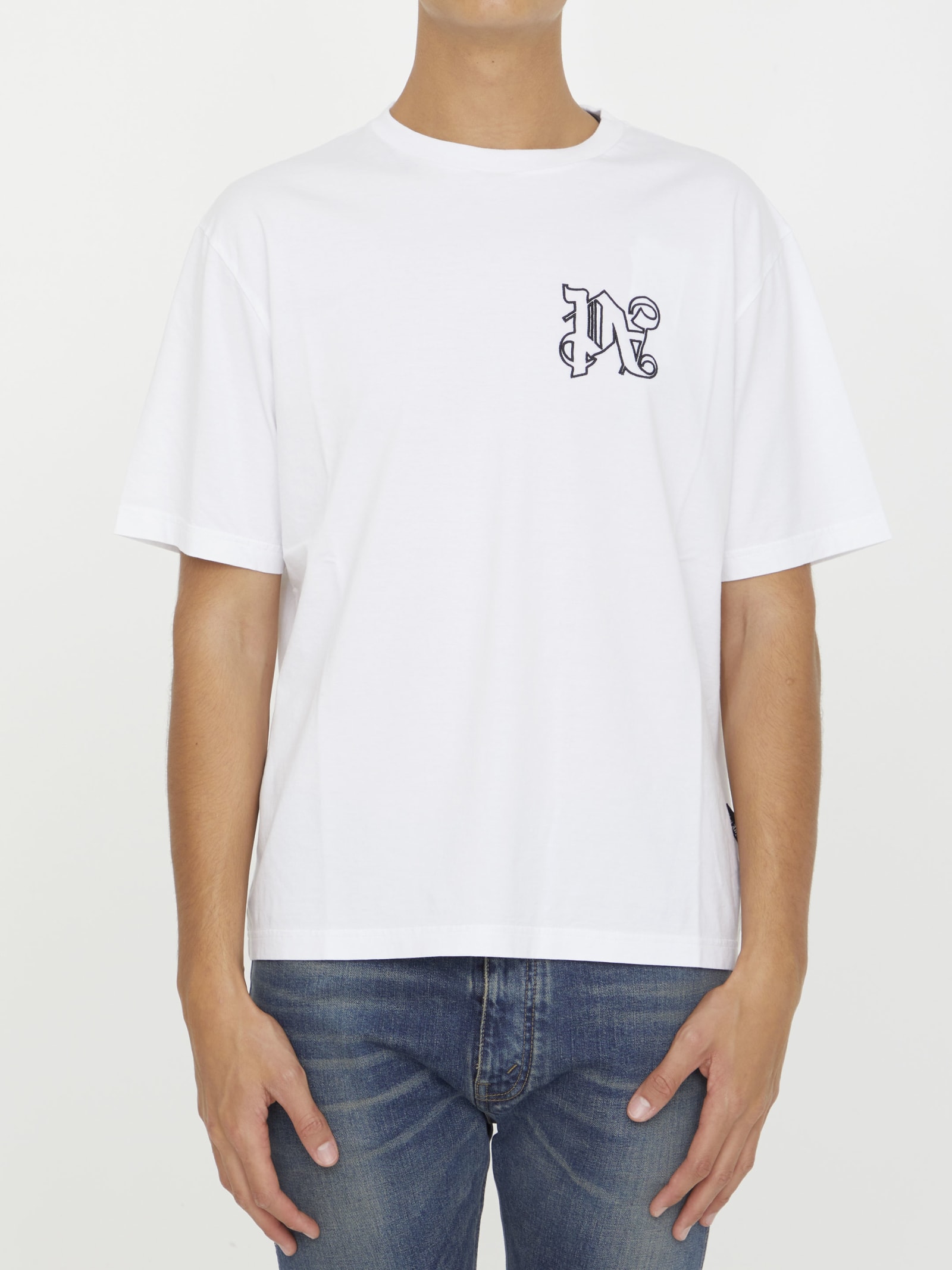 Shop Palm Angels Monogram T-shirt In White
