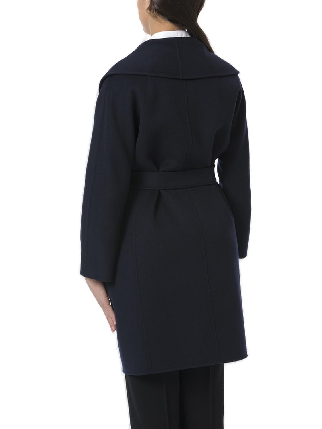 Shop 's Max Mara Belted Long-sleeved Coat In Blu Notte