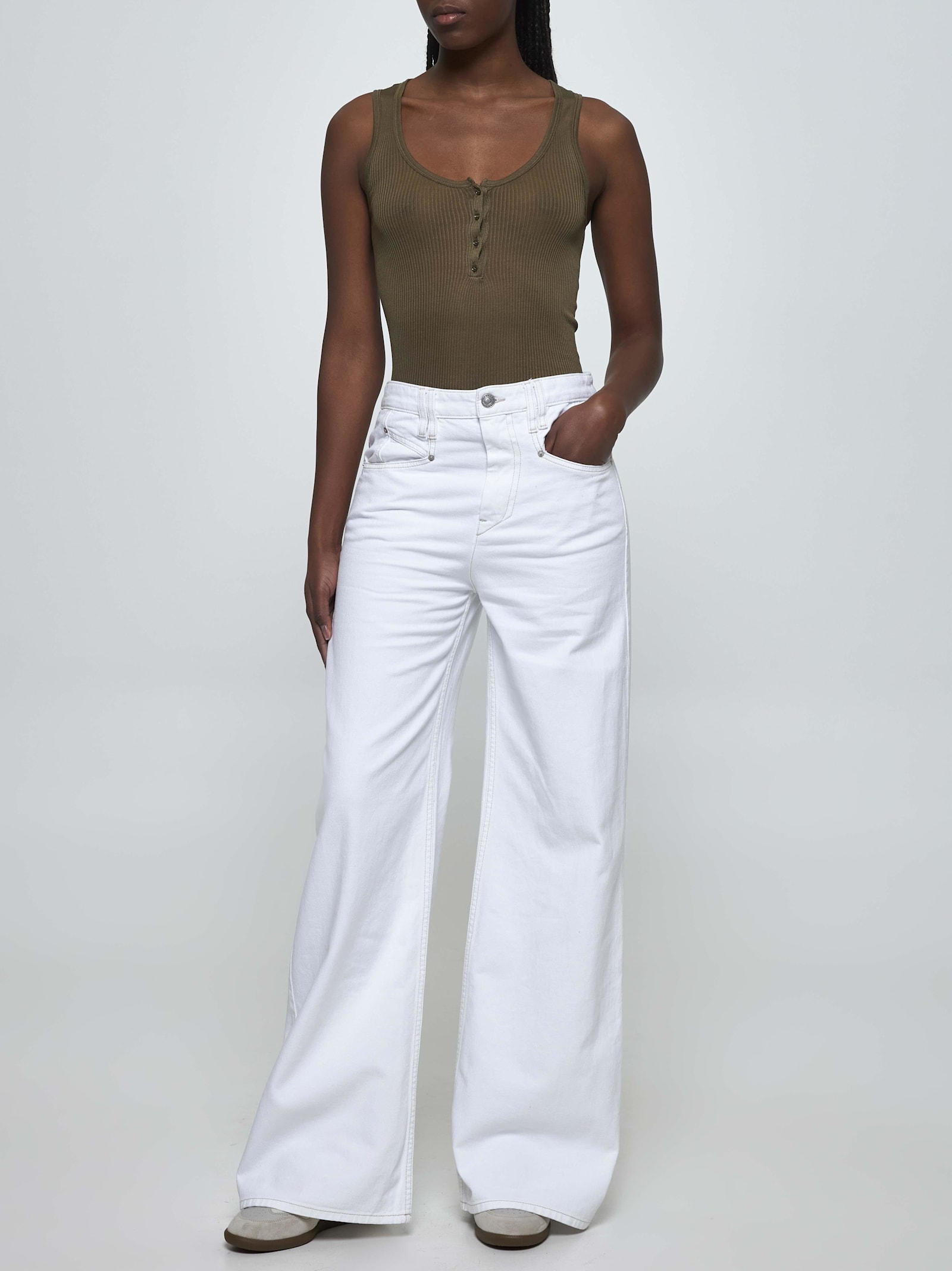 ISABEL MARANT GREEN RIBBED JERSEY LOUISALI TOP