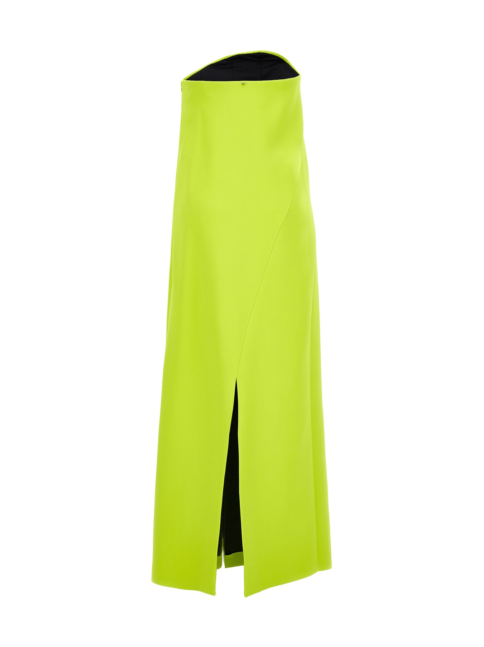 Sportmax Strapless Maxi Dress With Asymmetric Neckline And Front Slit In Green