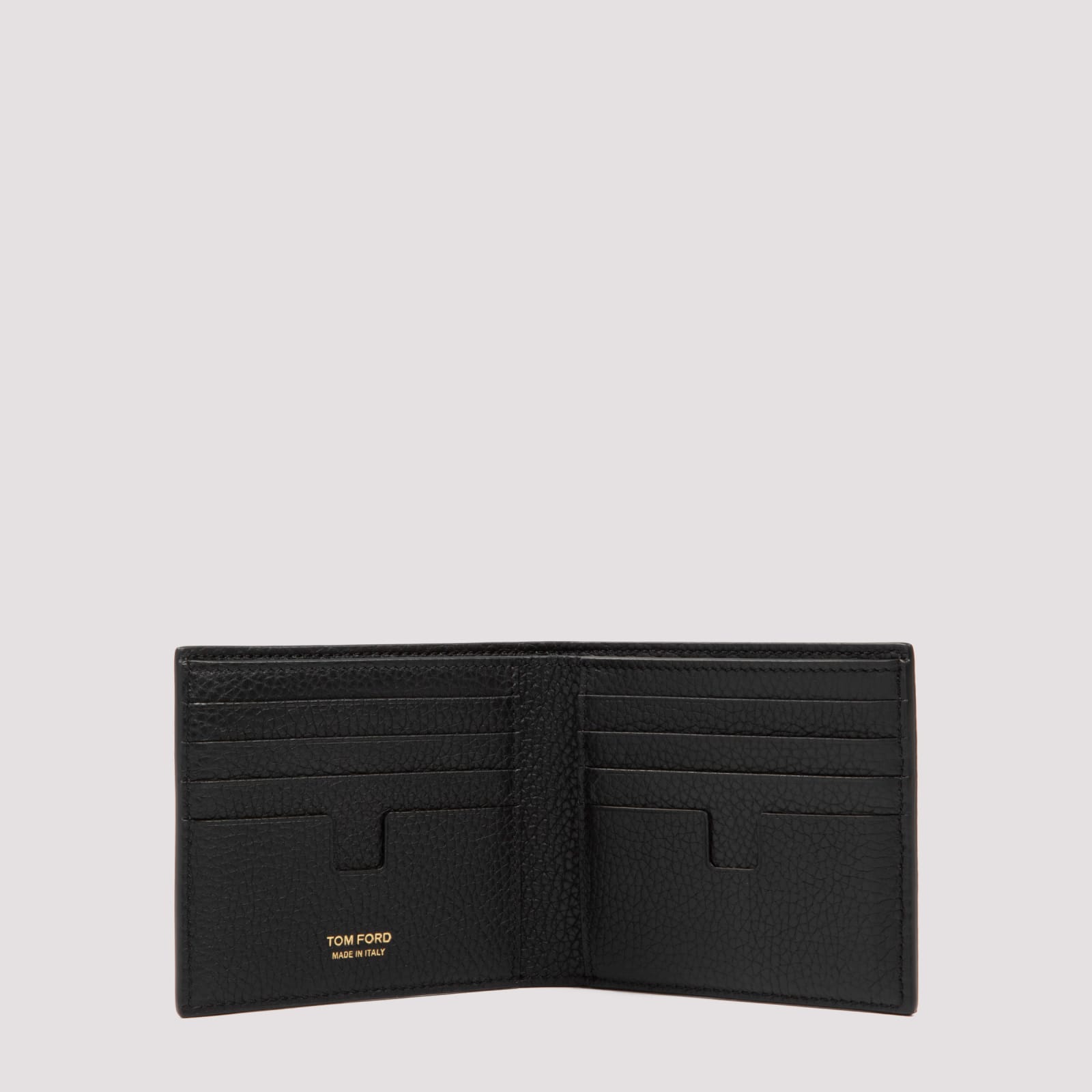 Tom Ford Soft Grain Leather T Line Classic Bifold Wallet In Black