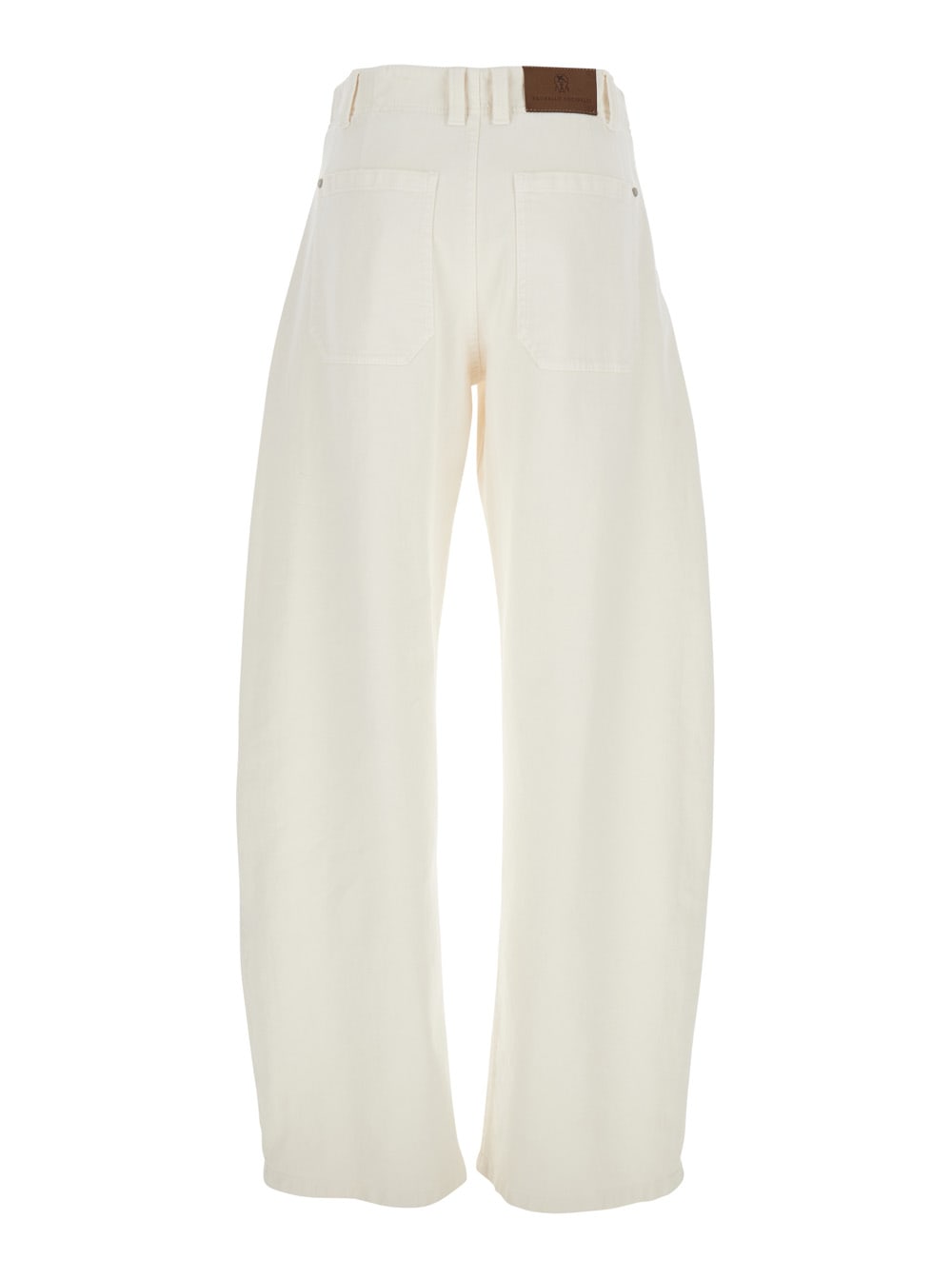 Brunello Cucinelli White Five Pocket Jeans With Logo Patch On The Back In Cotton Woman In Panna