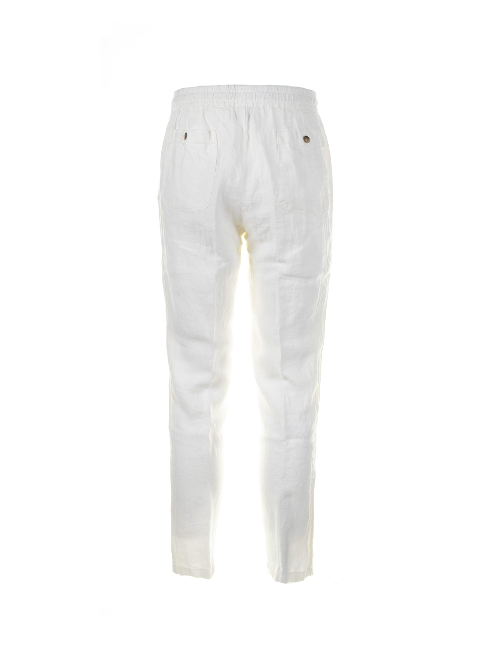 Shop Altea White Linen Trousers With Drawstring In Bianco