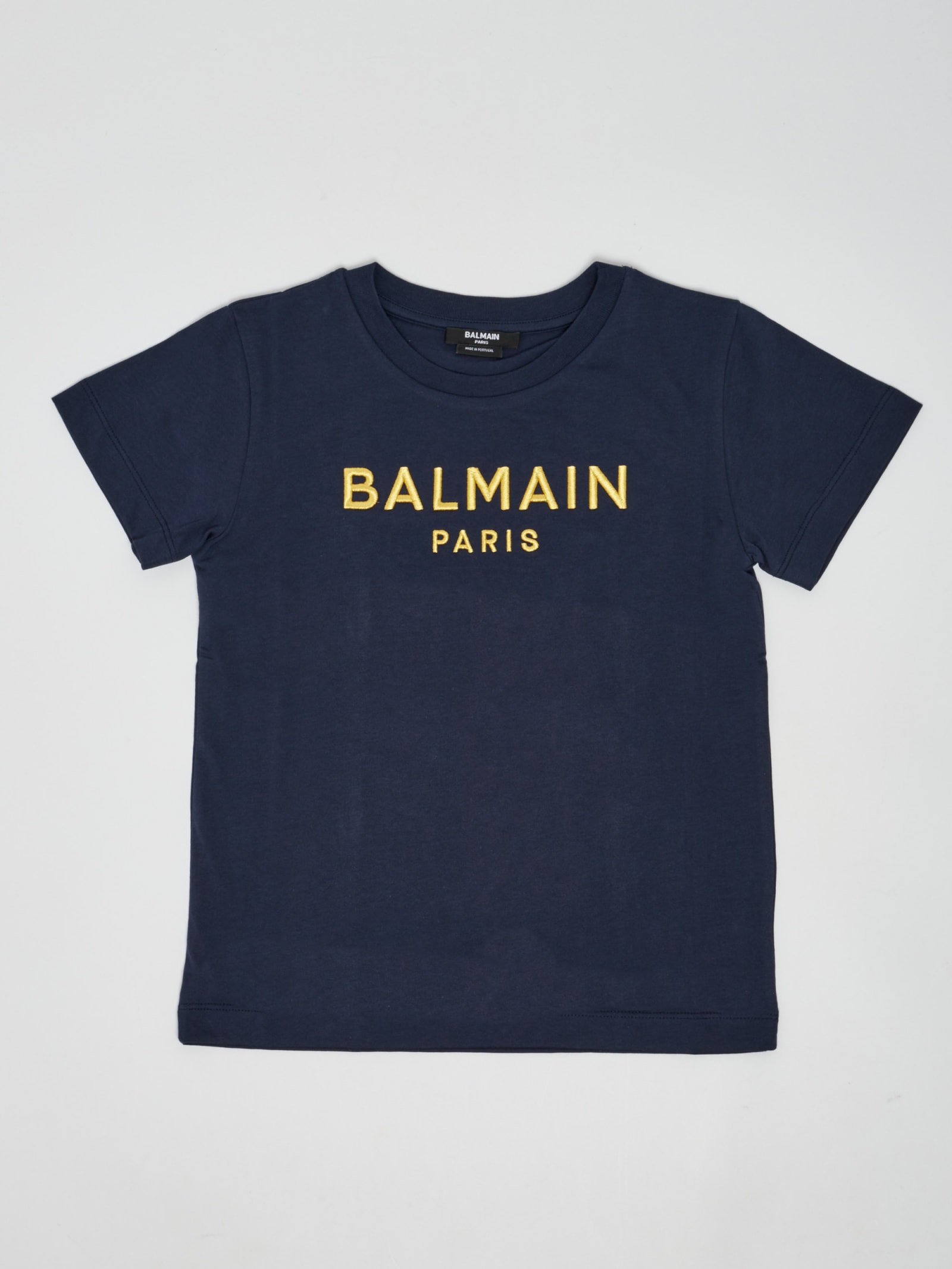 Balmain Logo-embroidery T-shirt In Blu-oro