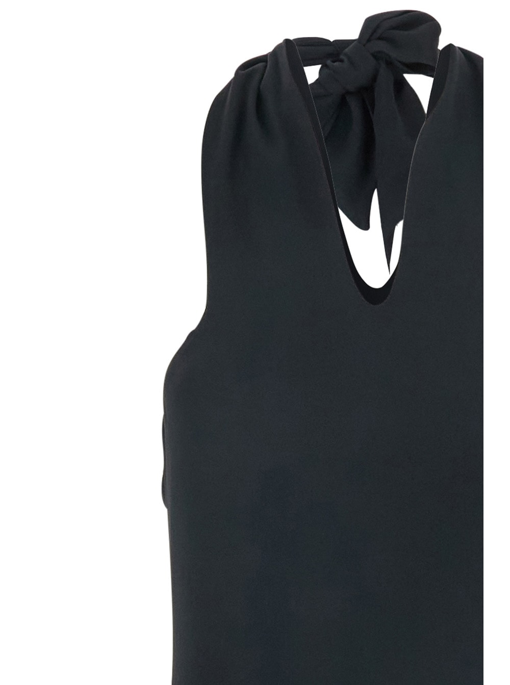 Shop Federica Tosi Black Long Dress With V-neck And Knot Closure In Fabric Woman
