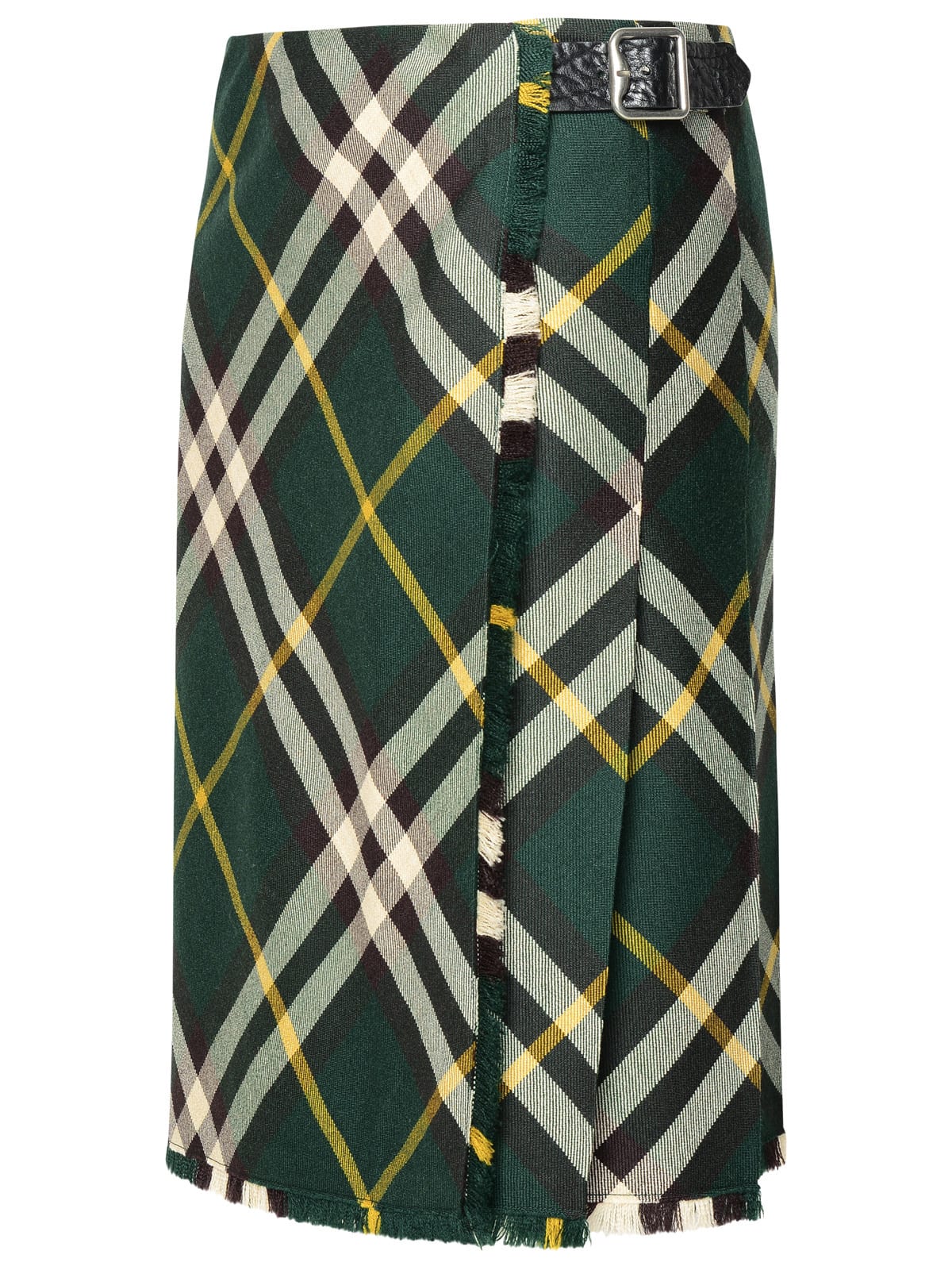 Shop Burberry Green Wool Skirt In Ivy Ip Check