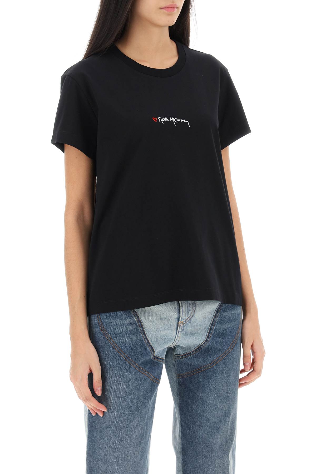 Stella Mccartney Stella Mc Cartney T Shirt With Embroidered Signature In Black