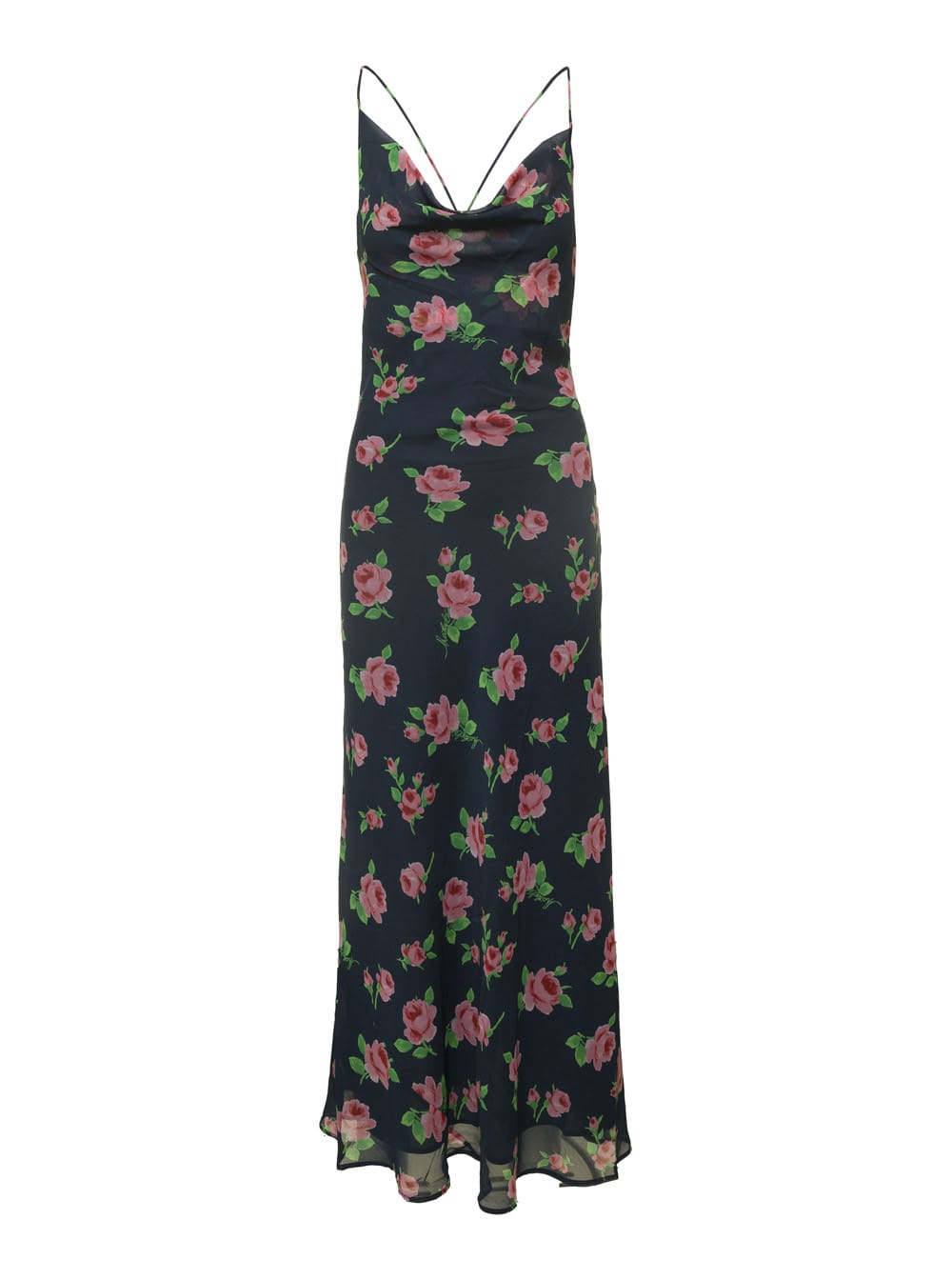 Maxi Multicolor Dress With All-over Rose Print In Recycled Fabric Woman