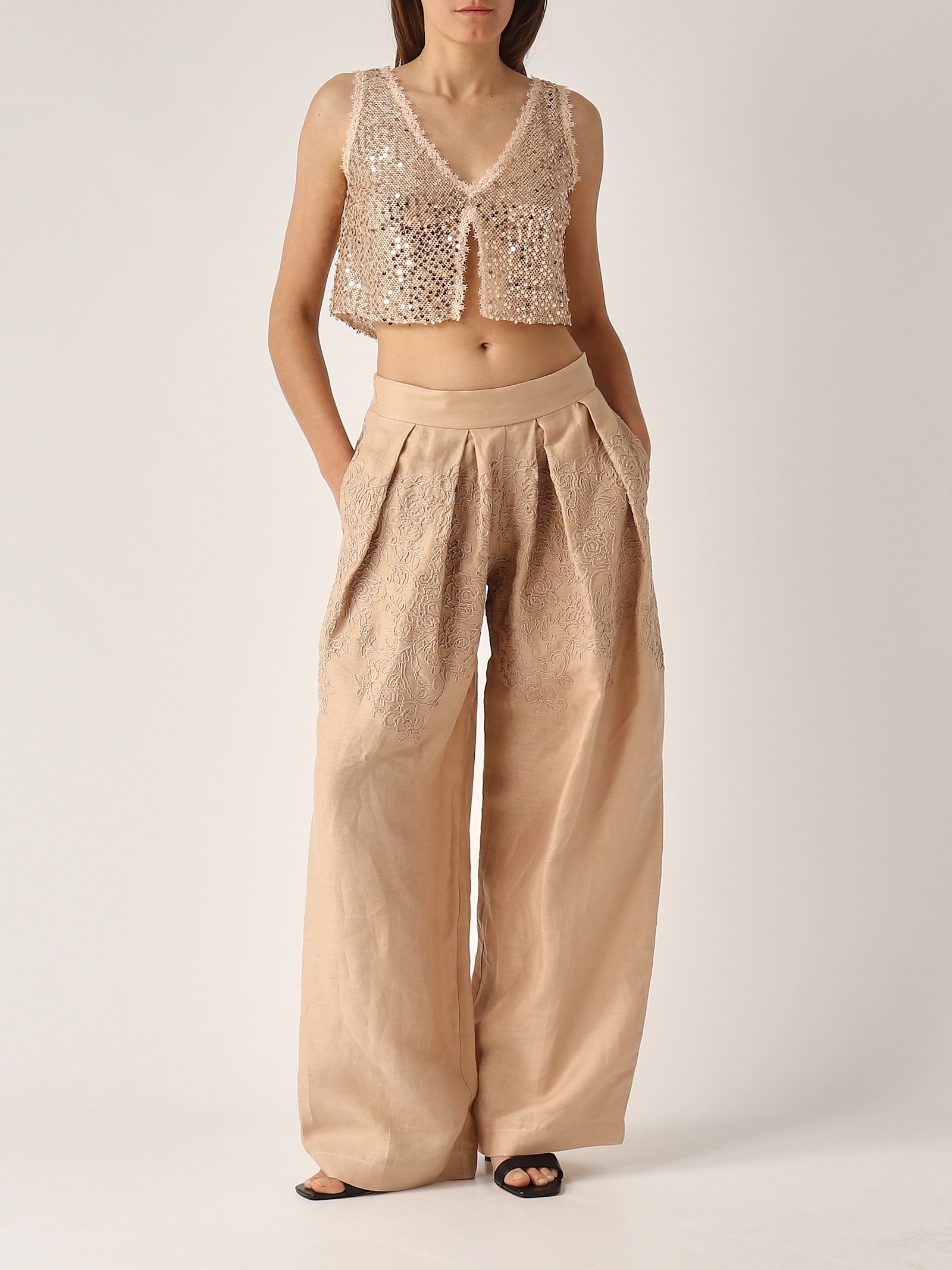 Ermanno Scervino Pantalone Lino Ricamo Trousers In Neutral