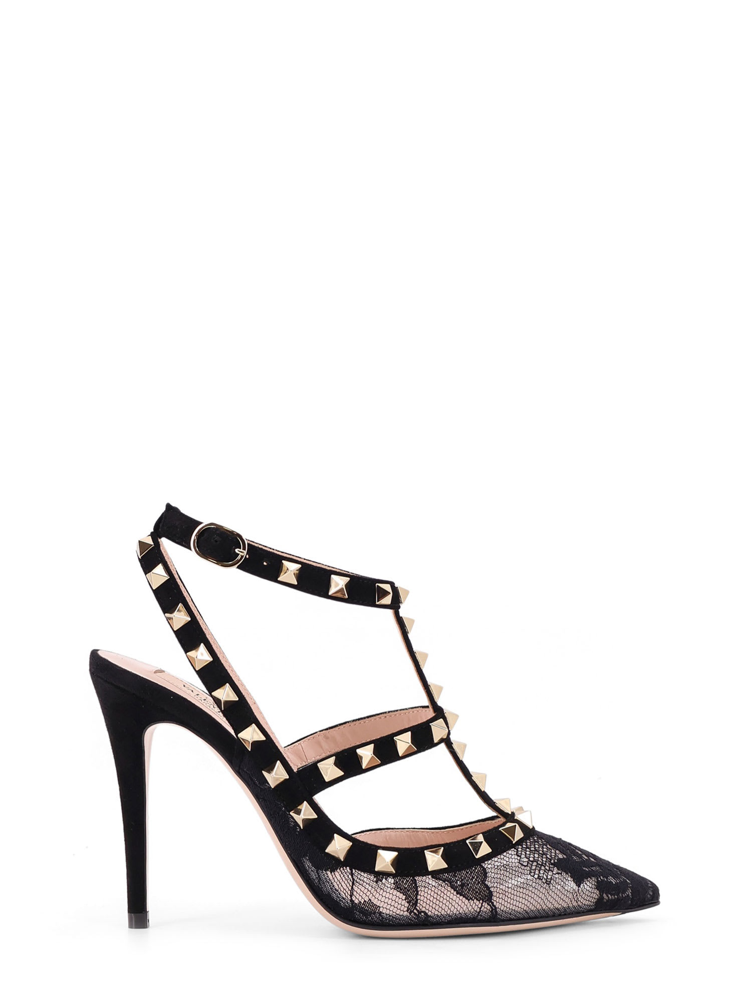 Valentino Garavani Rockstud Suede And Lace Pumps In Black