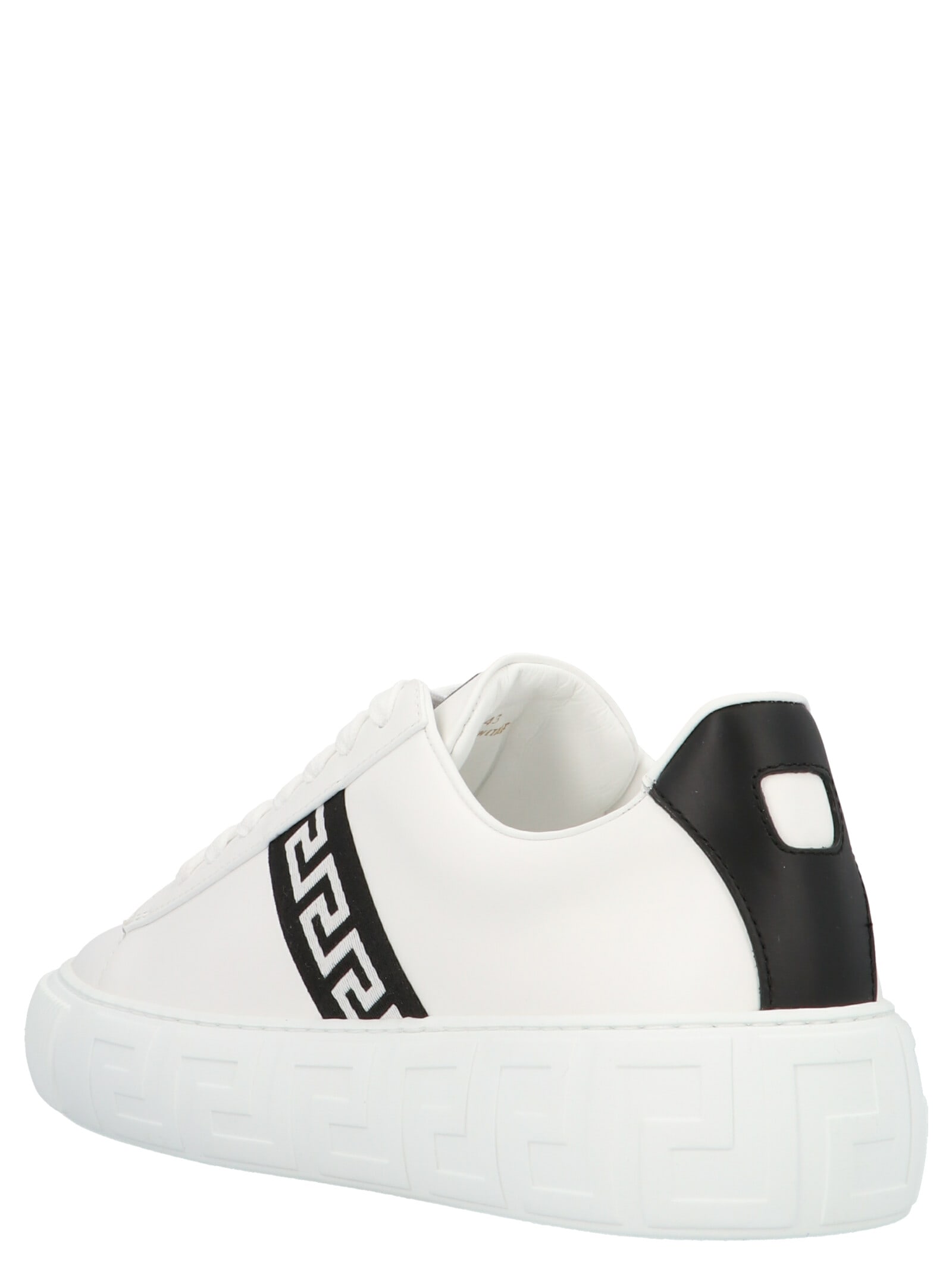 Shop Versace Greek Sneakers In White