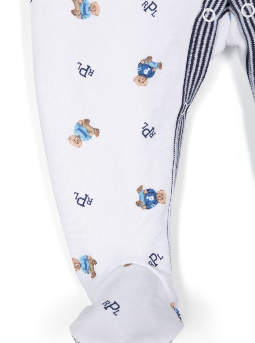 Polo Ralph Lauren Set Of White Jumpsuits With Beanie And Bib With All-over Polo Bear Print In Cotton Baby In White