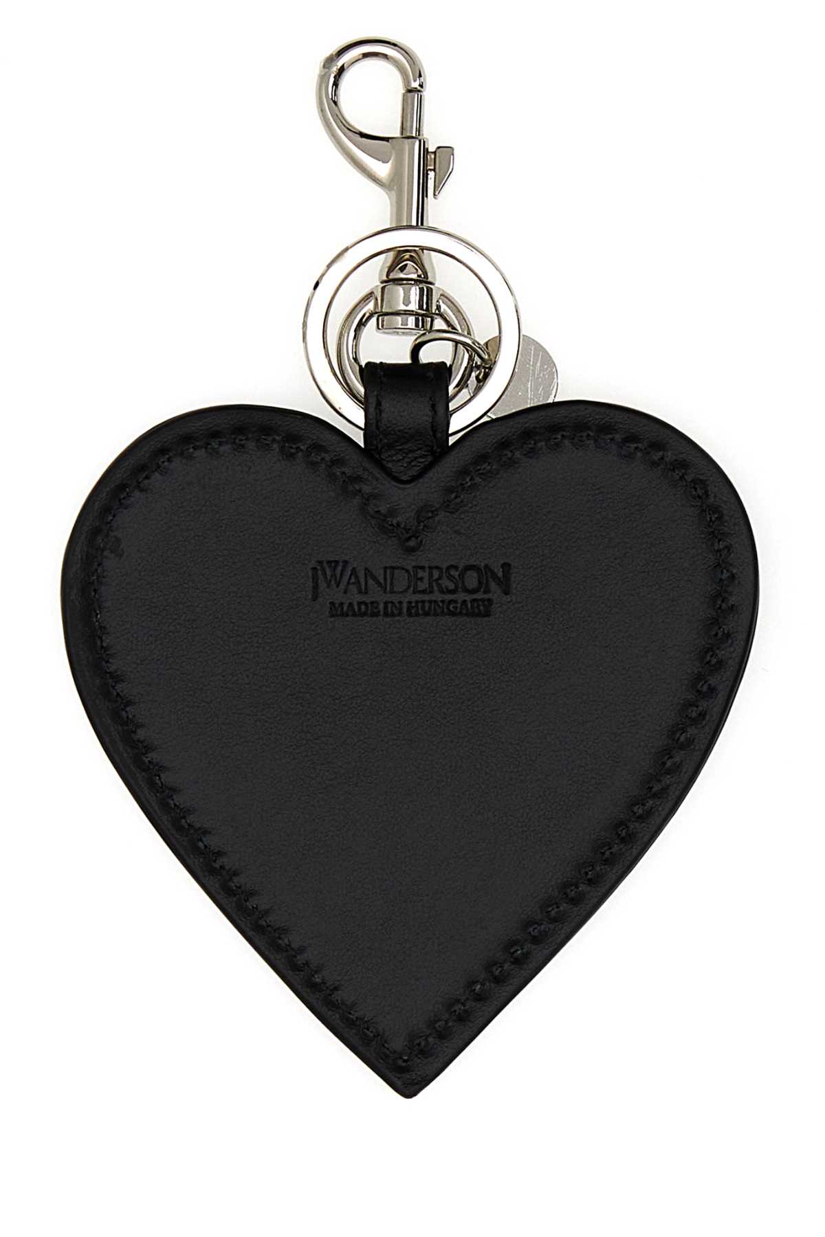 Jw Anderson Black Leather Key Ring In Offwhiteblack
