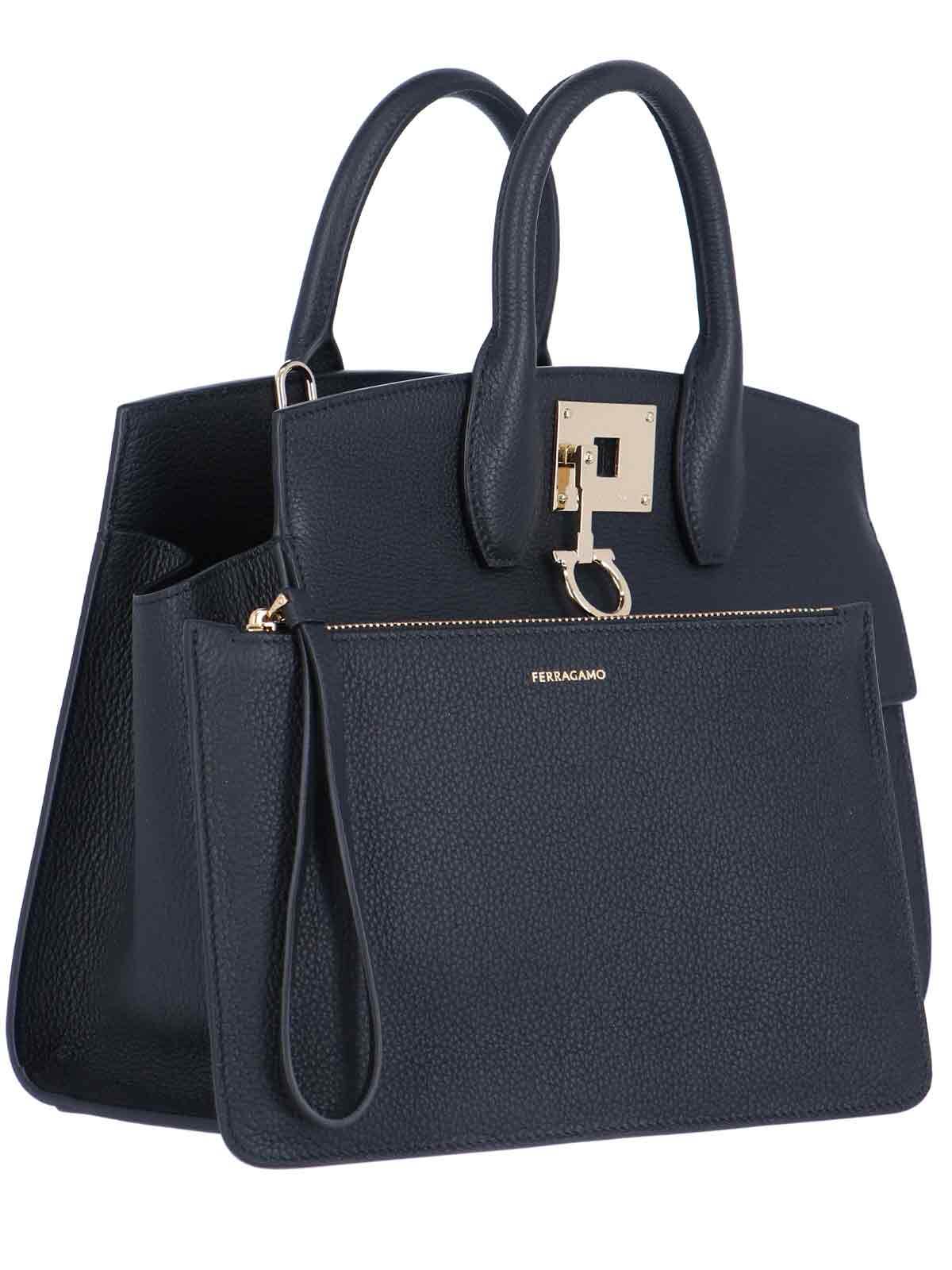 Shop Ferragamo Studio Soft Midi Handbag In Black