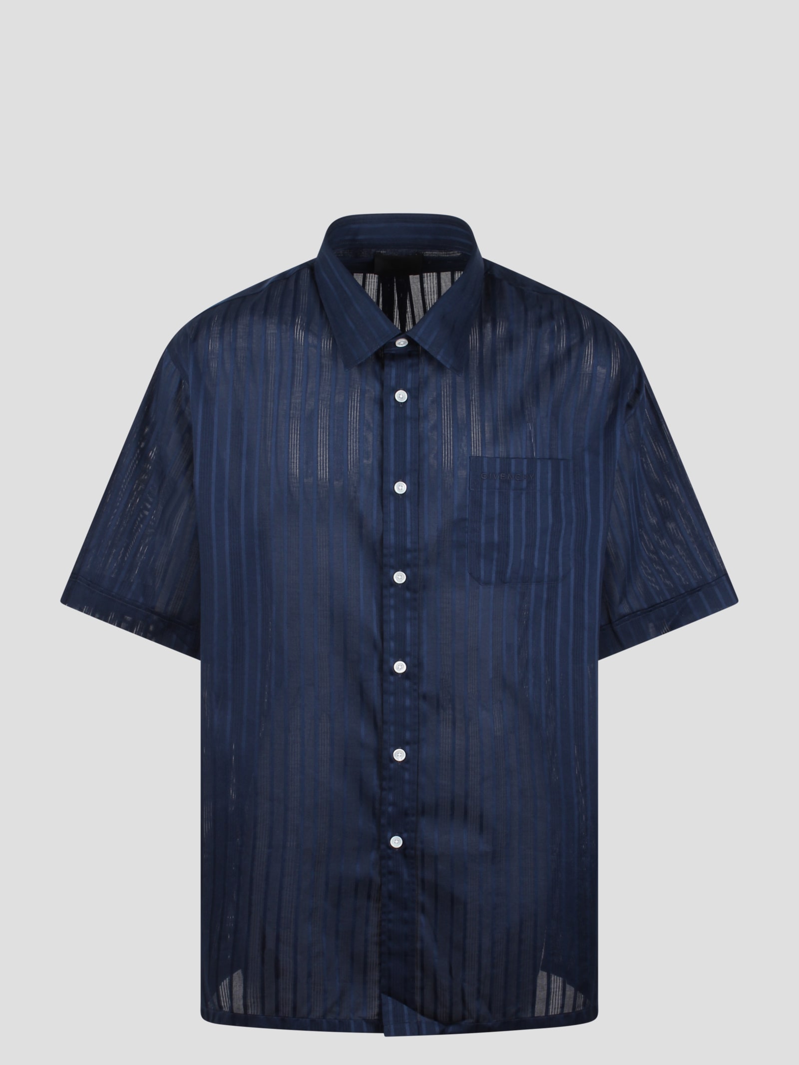 Shop Givenchy Striped Cotton Voile Shirt In Blue