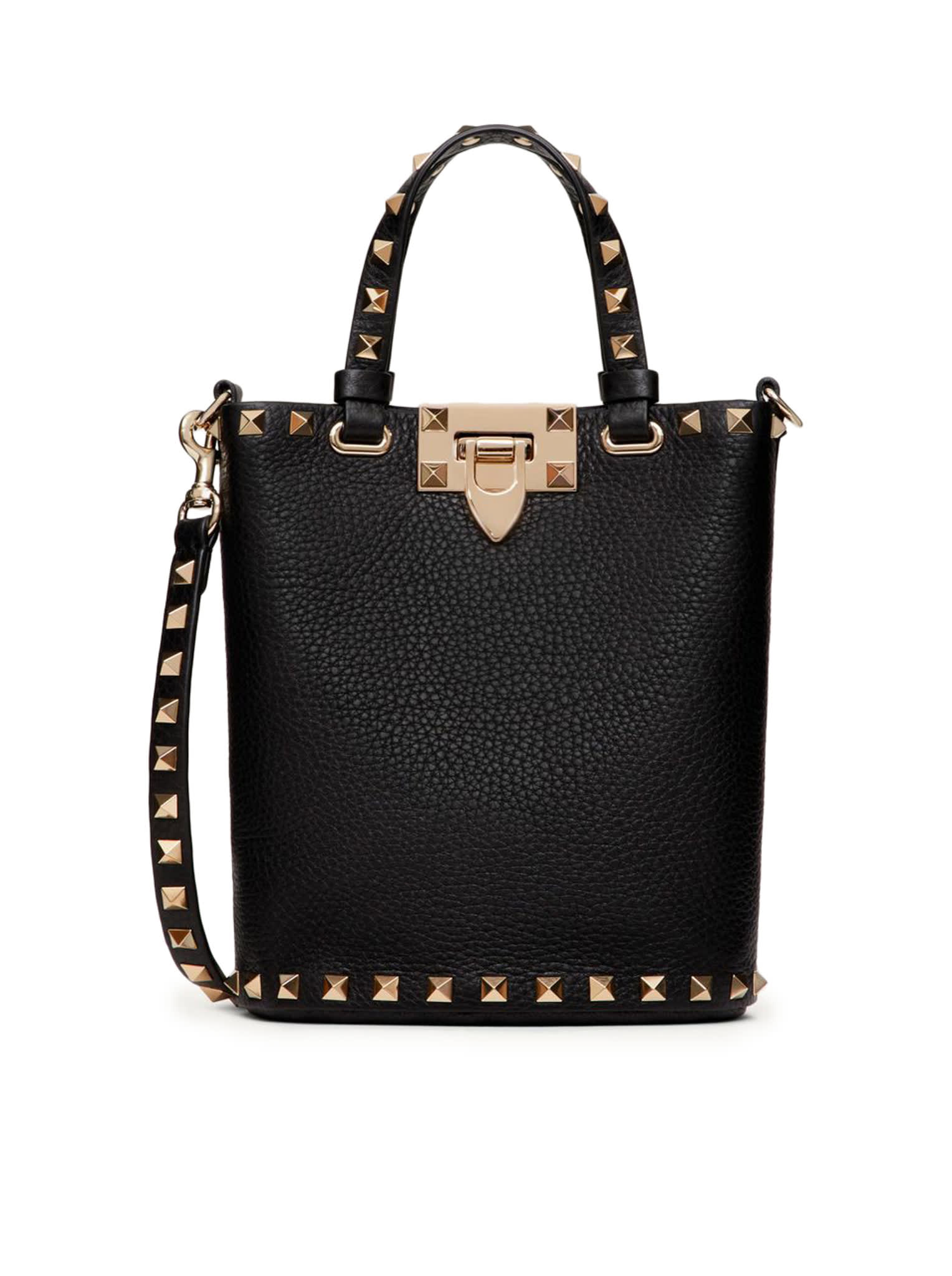 Shop Valentino Mini Tote Rockstud Vitello Stampa Alce/platinum Studs In No Black