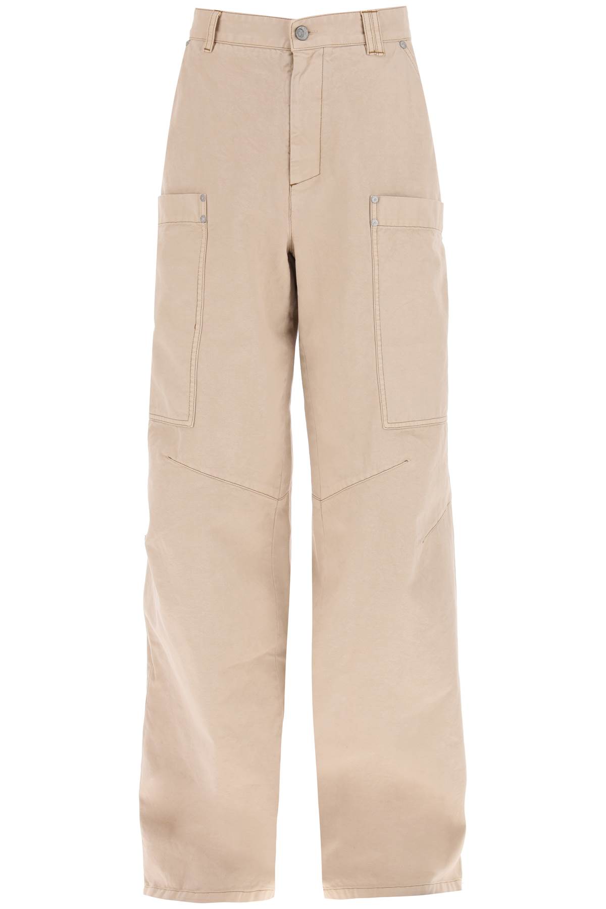 Shop Palm Angels Cotton Cargo Pants In Beige Black (beige)