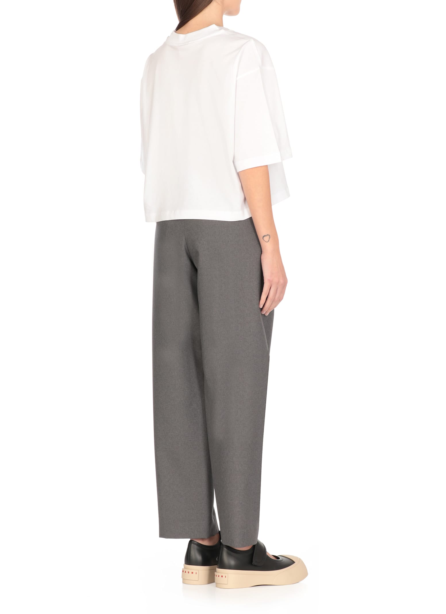 Marni Crew Neck Cropped Graphic Print T-shirt In White