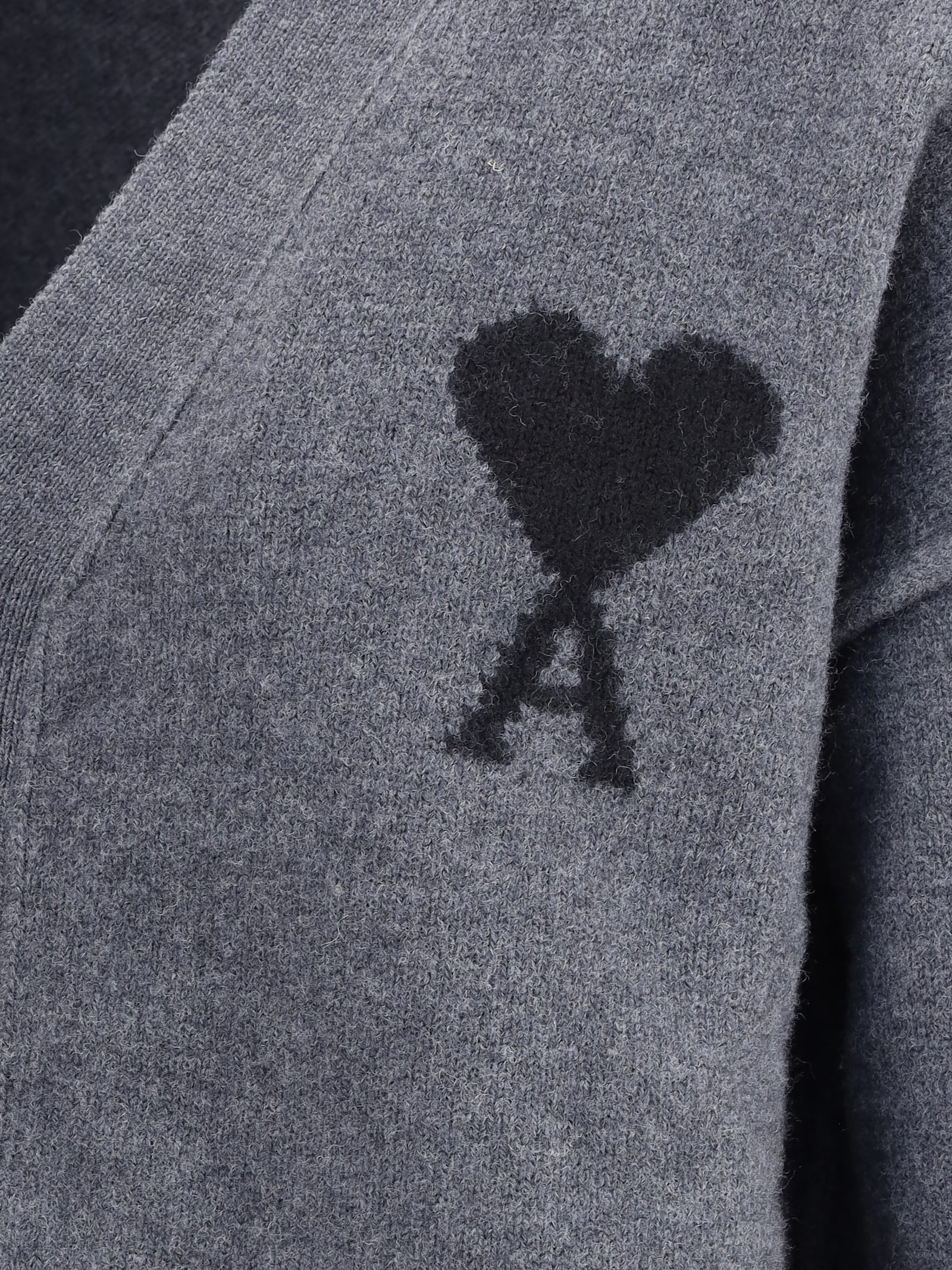 Ami Alexandre Mattiussi Ami Paris Ami De Coeur Heather Grey Wool Cardigan Men In Gray