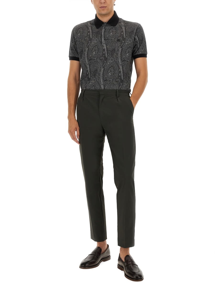 Etro Printed Cotton Polo In Gray