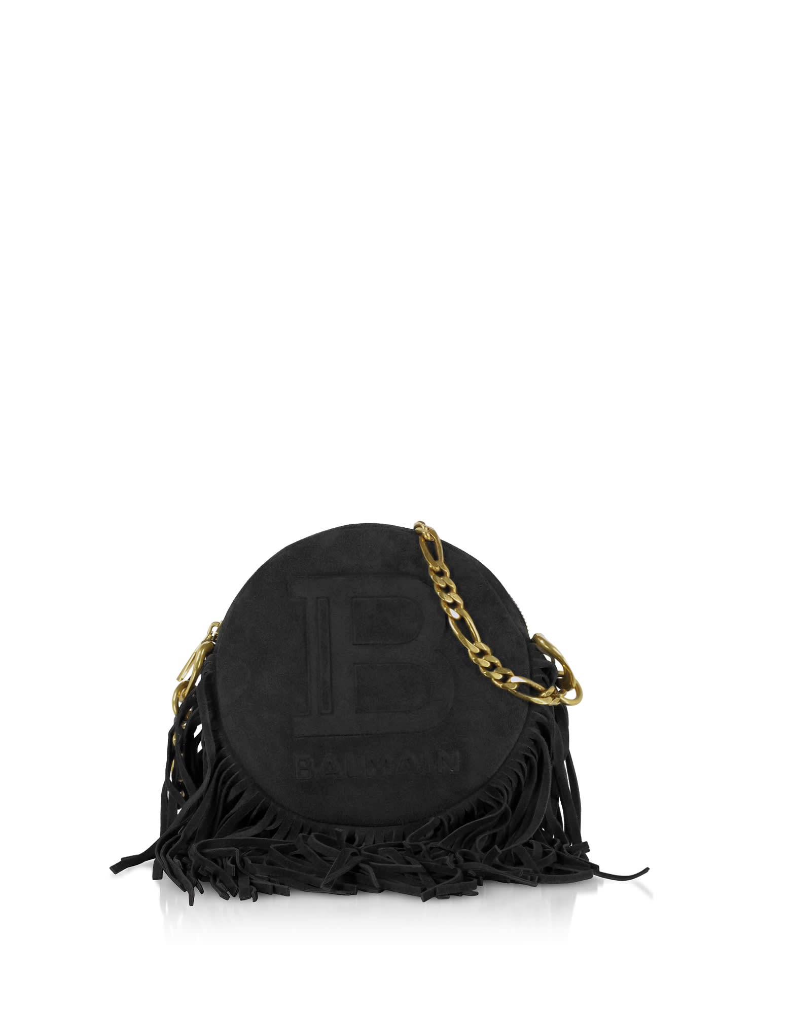 BALMAIN SUEDE LEATHER AND FRINGES 18 DISCO BAG,11256586