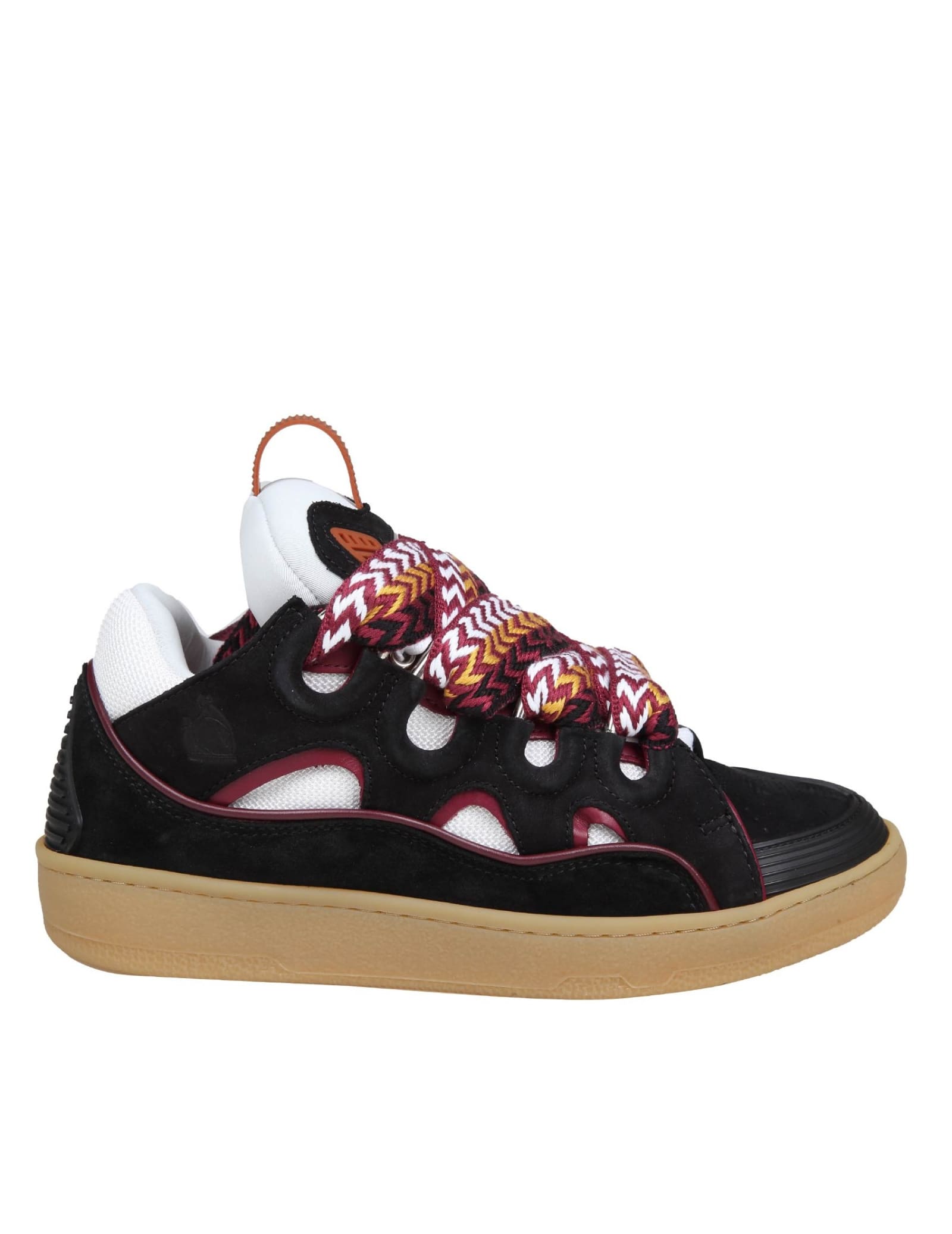 Shop Lanvin Curb Sneakers In White And Bordeaux Leather And Suede In Black/honey