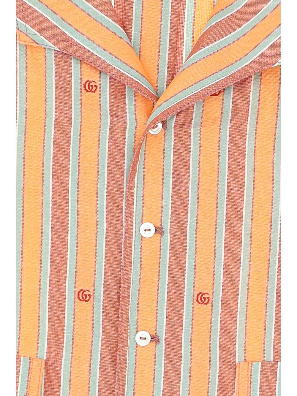 Shop Gucci Striped Short-sleeved Shirt In Coral Water