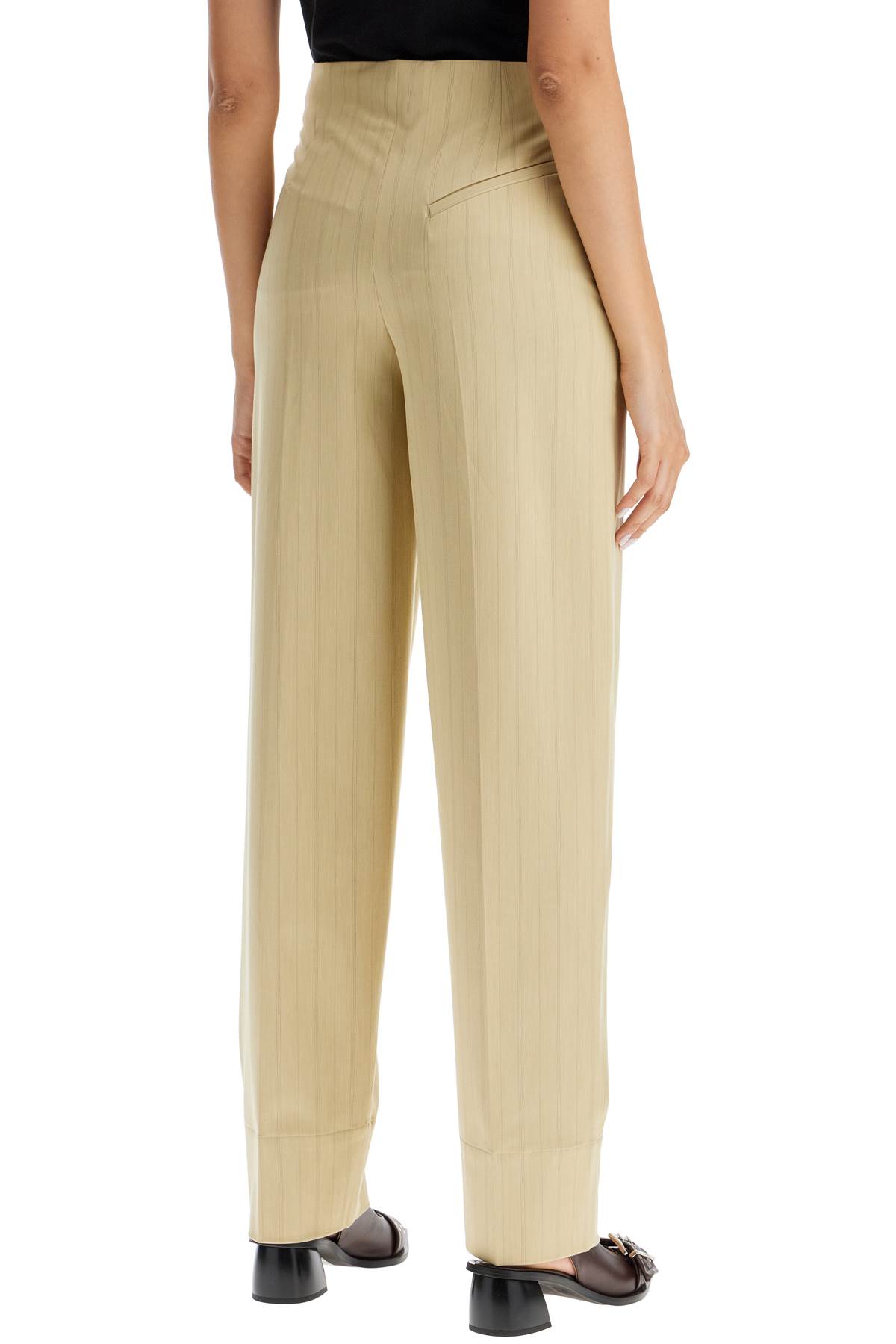 Shop Ganni Striped Tapered Trousers In Sahara Sun (beige)