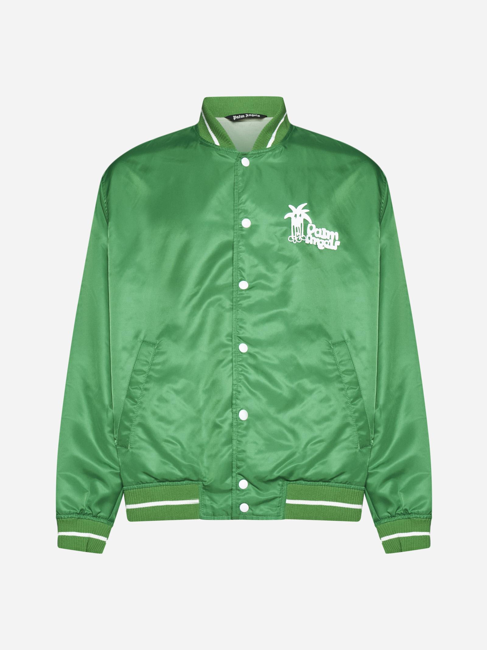Shop Palm Angels Douby Nylon Varsity Jacket In Green