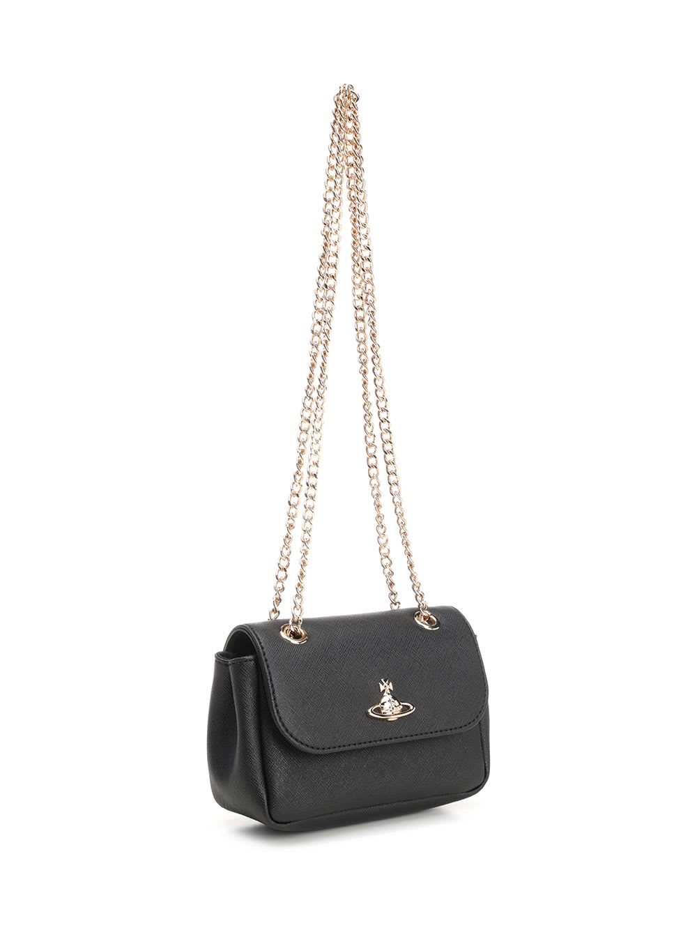 Vivienne Westwood Black Handbag With Orb Logo On The Front In Saffiano Effect Embossed Cotton Woman In Black