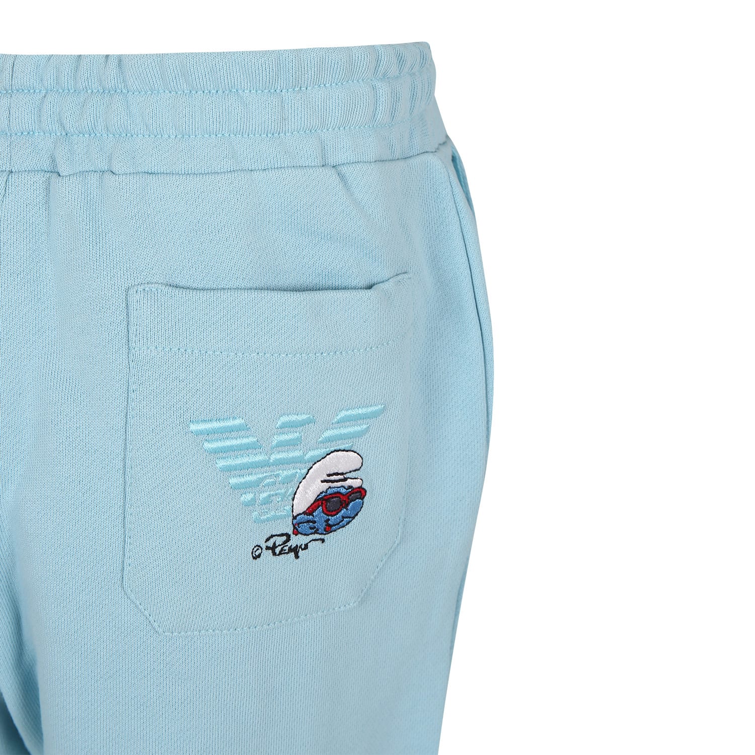 Shop Armani Collezioni Light Blue Trousers For Boy With The Smurfs