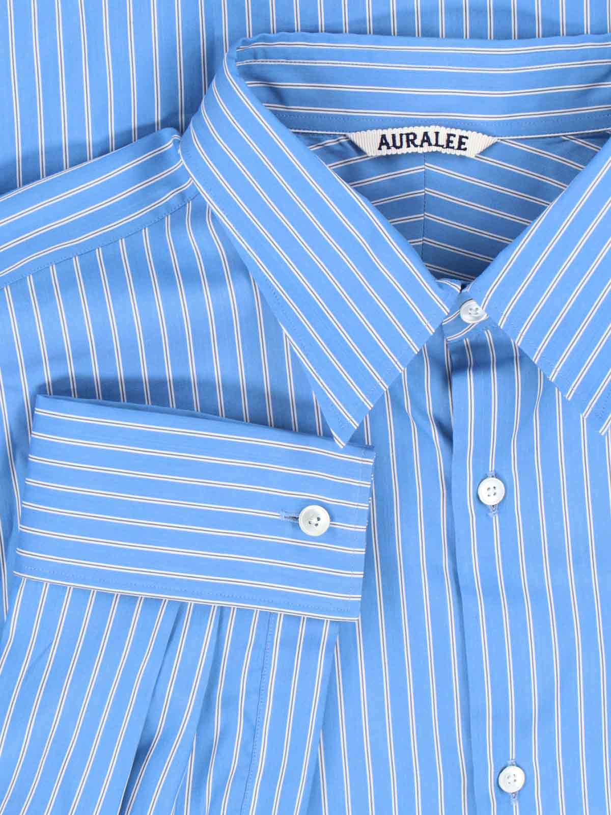 Auralee Striped Long Sleeve Button-down Shirt In Blue