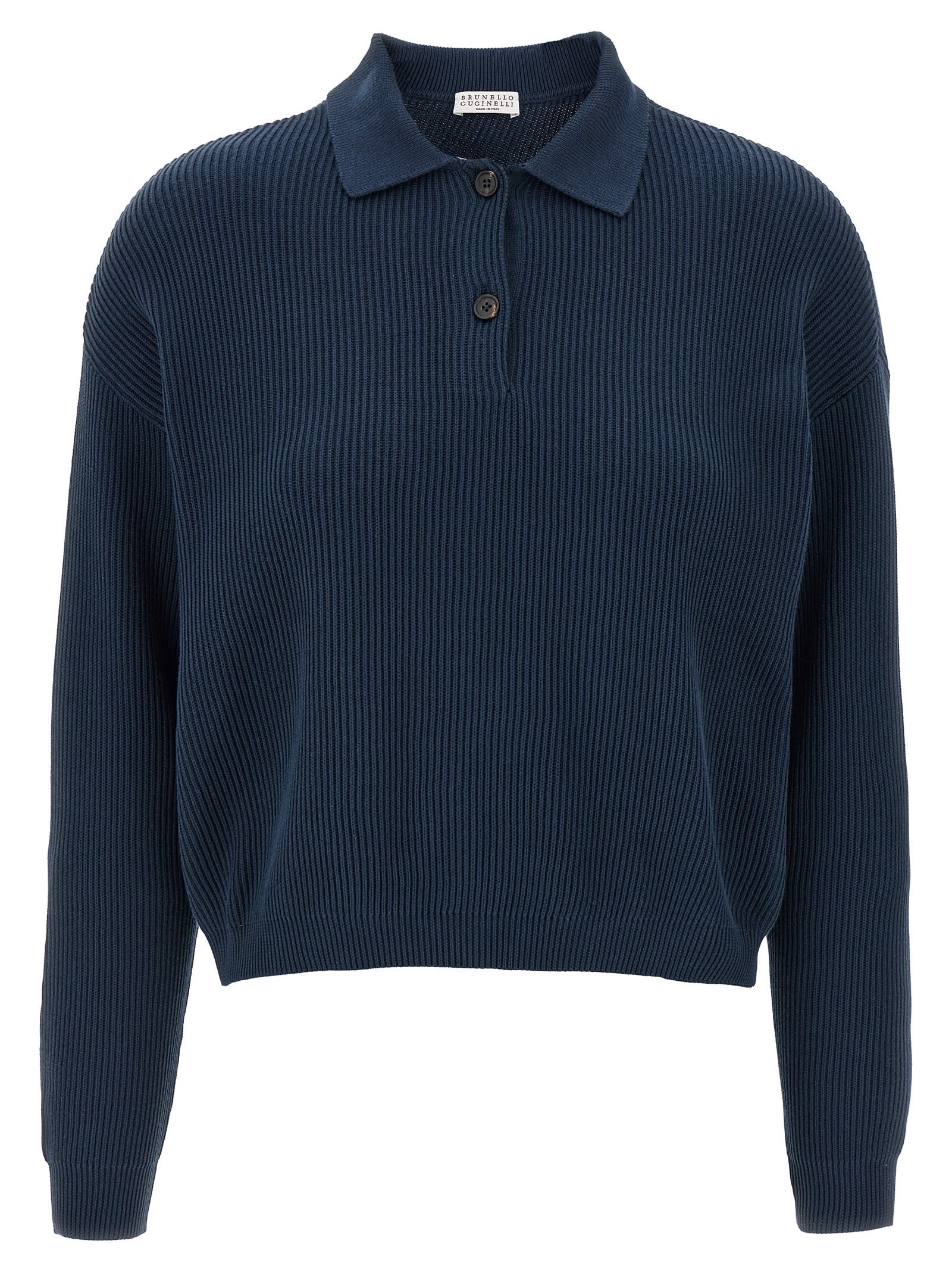 Shop Brunello Cucinelli Ribbed Sweater In Blue