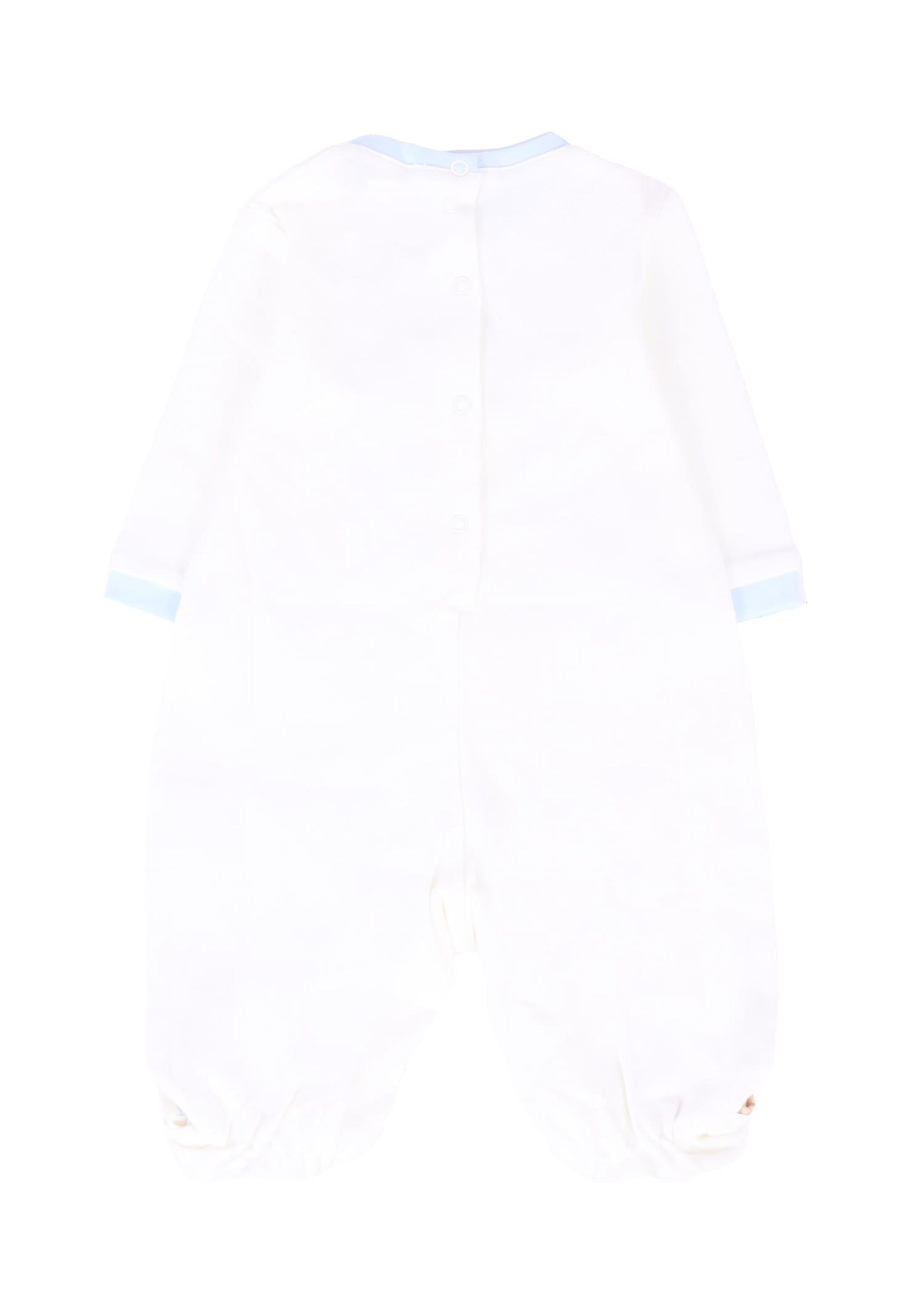 Monnalisa White Babygrow Setfor Baby Boy With Bear In White